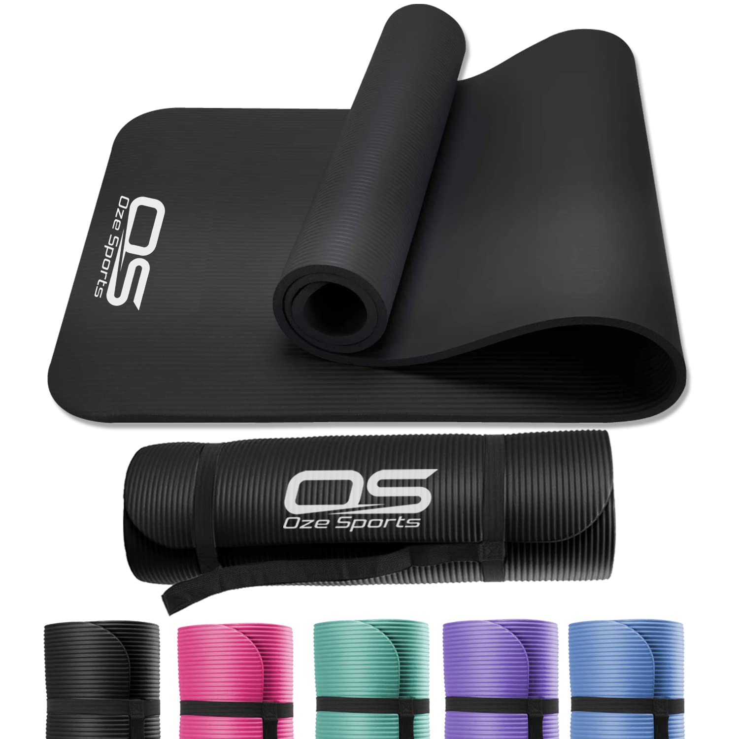 OZE SPORTS Yoga Mat, NBR Foam, Extra Thick, Non-Slip, High Density, Large, for Pilates, Gymnastics, HiiT and Fitness, with Free Carry Strap