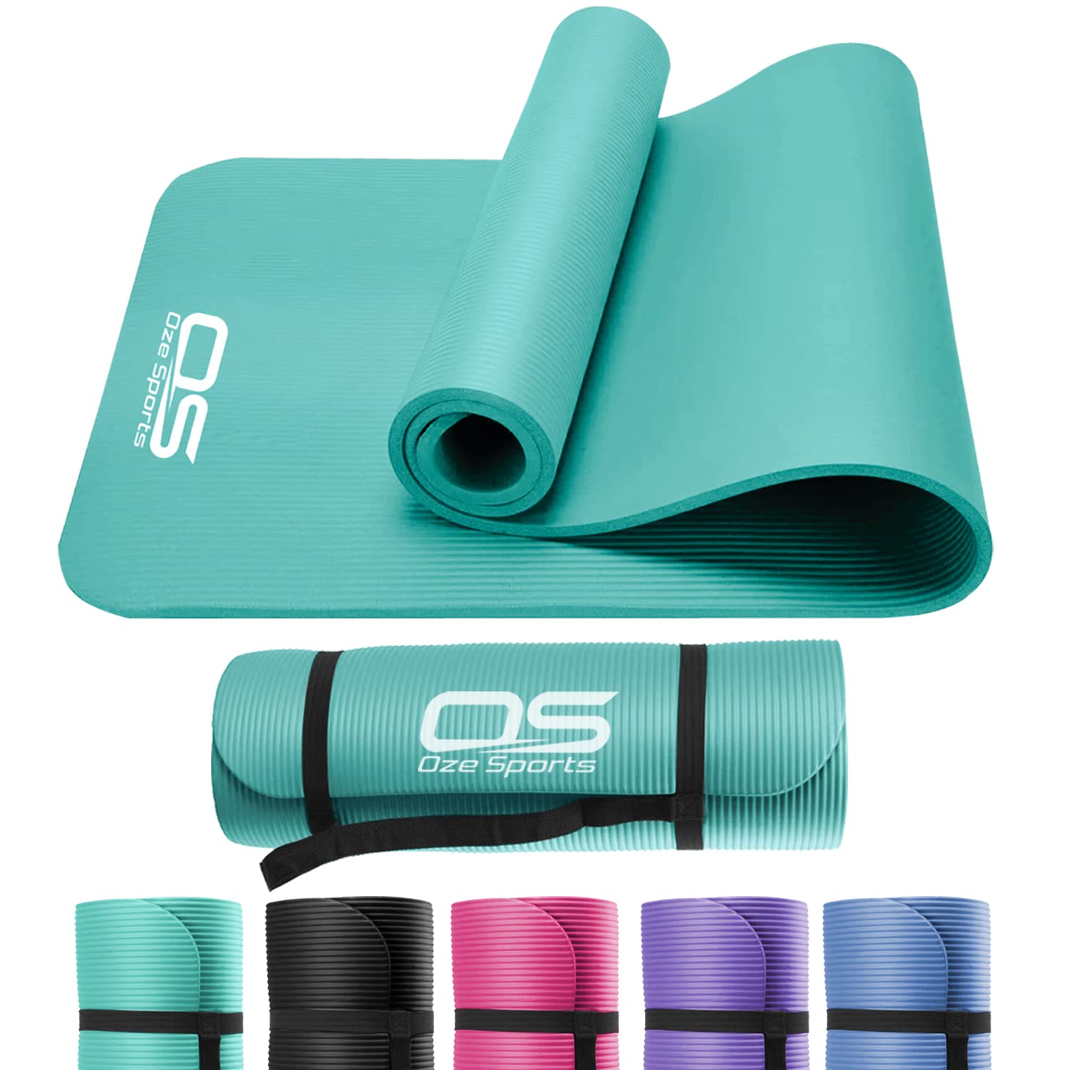 OZE SPORTS Yoga Mat, NBR Foam, Extra Thick, Non-Slip, High Density, Large, for Pilates, Gymnastics, HiiT and Fitness, with Free Carry Strap