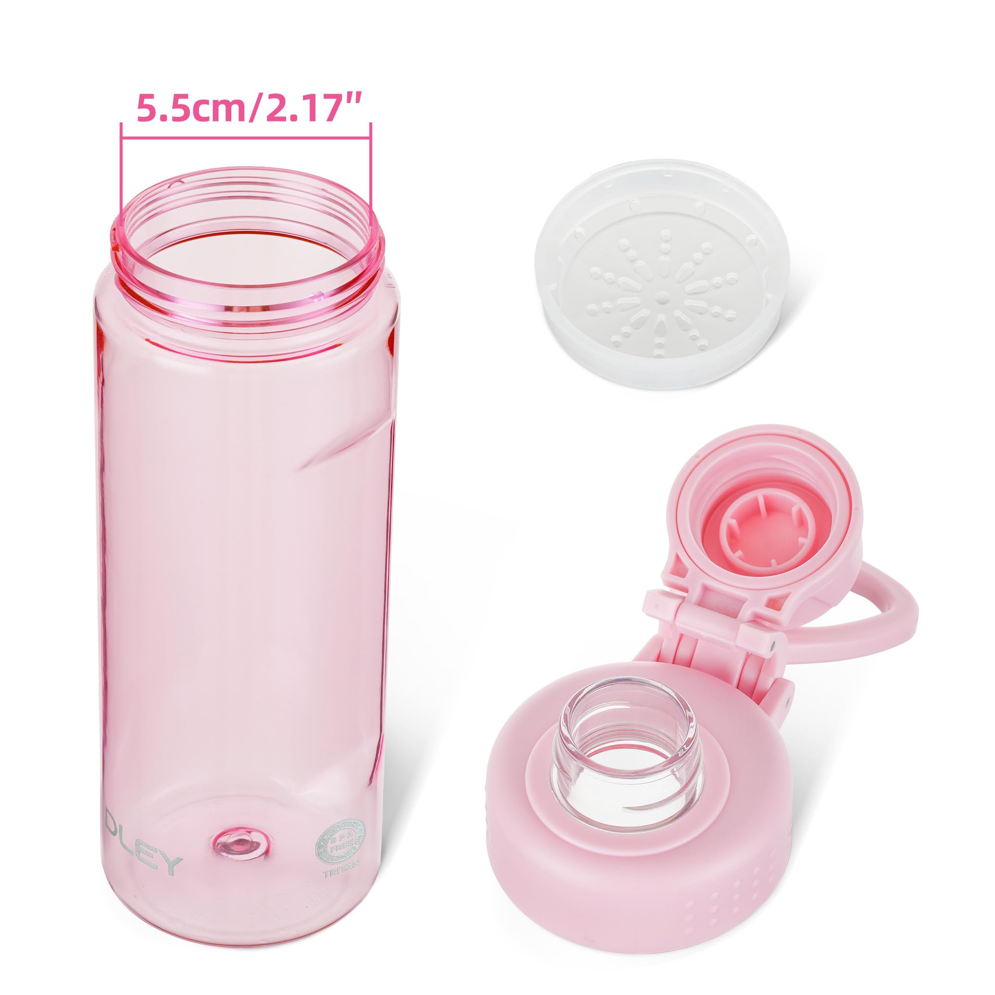 OLDLEY 600ml/20oz Water Bottle BPA Free Tritan Clear Water Bottle with Screw Lid & Carry Loop Reusable Leakproof Drinking Bottle for Sports, Gym, School, Outdoor (Black)