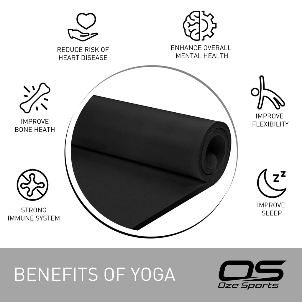 OZE SPORTS Yoga Mat, NBR Foam, Extra Thick, Non-Slip, High Density, Large, for Pilates, Gymnastics, HiiT and Fitness, with Free Carry Strap
