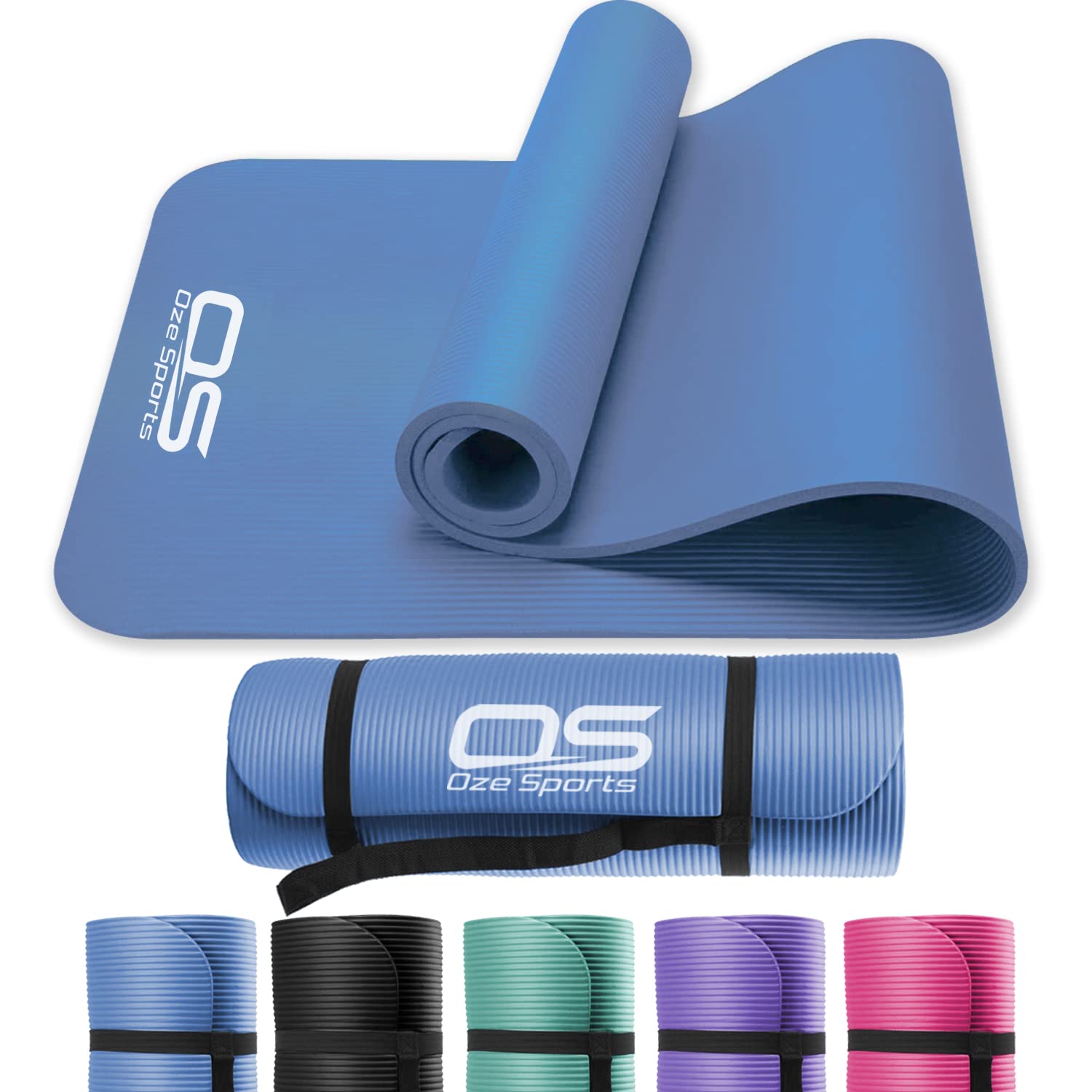 OZE SPORTS Yoga Mat, NBR Foam, Extra Thick, Non-Slip, High Density, Large, for Pilates, Gymnastics, HiiT and Fitness, with Free Carry Strap