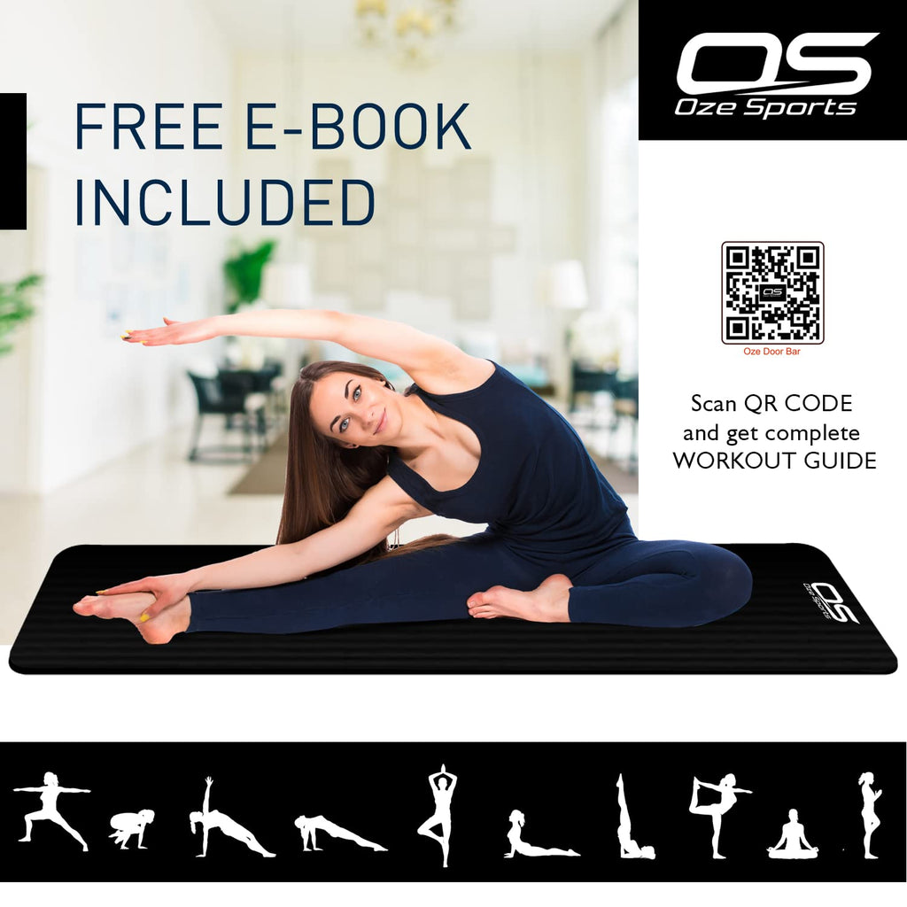 OZE SPORTS Yoga Mat, NBR Foam, Extra Thick, Non-Slip, High Density, Large, for Pilates, Gymnastics, HiiT and Fitness, with Free Carry Strap
