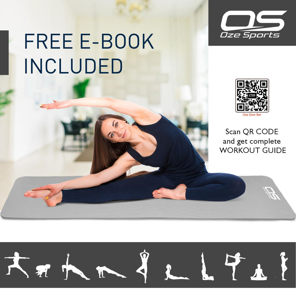 OZE SPORTS Yoga Mat, NBR Foam, Extra Thick, Non-Slip, High Density, Large, for Pilates, Gymnastics, HiiT and Fitness, with Free Carry Strap
