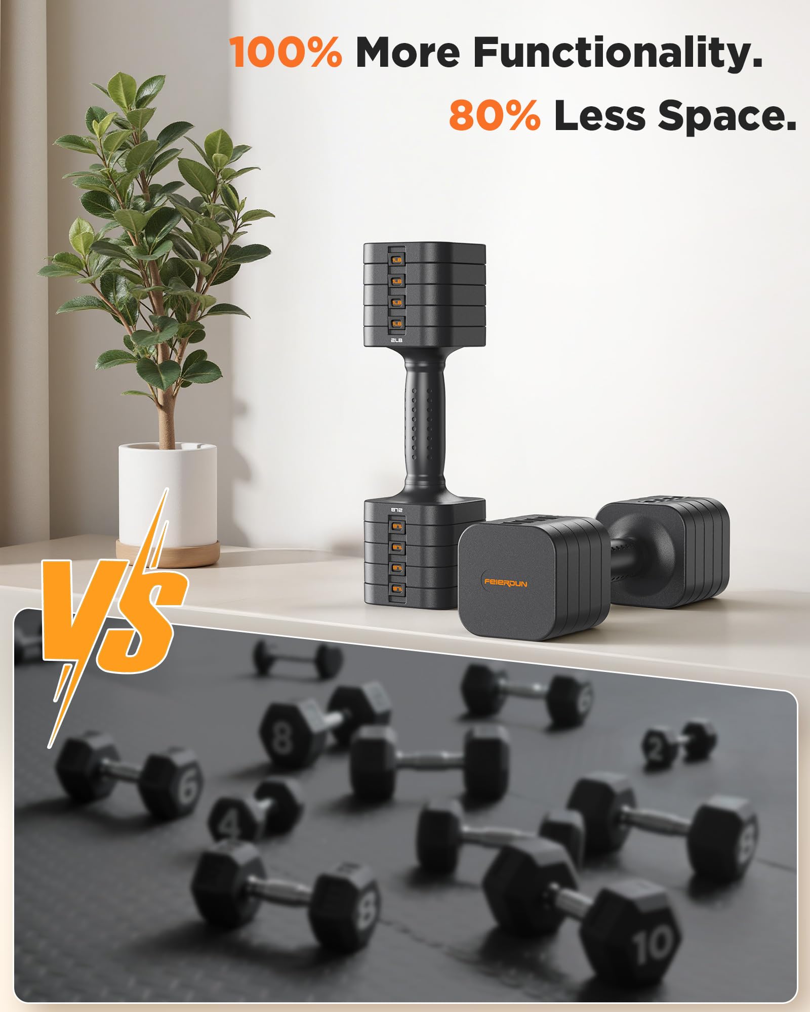 FEIERDUN Adjustable Dumbbell Set of 2, Each 2/4/6/8/10 lbs Weight for women, 5-in-1 Weights Dumbbells Set, Quick Adjust Weight, Double Locking Protection, Versatile Hand Weights for Home Gym