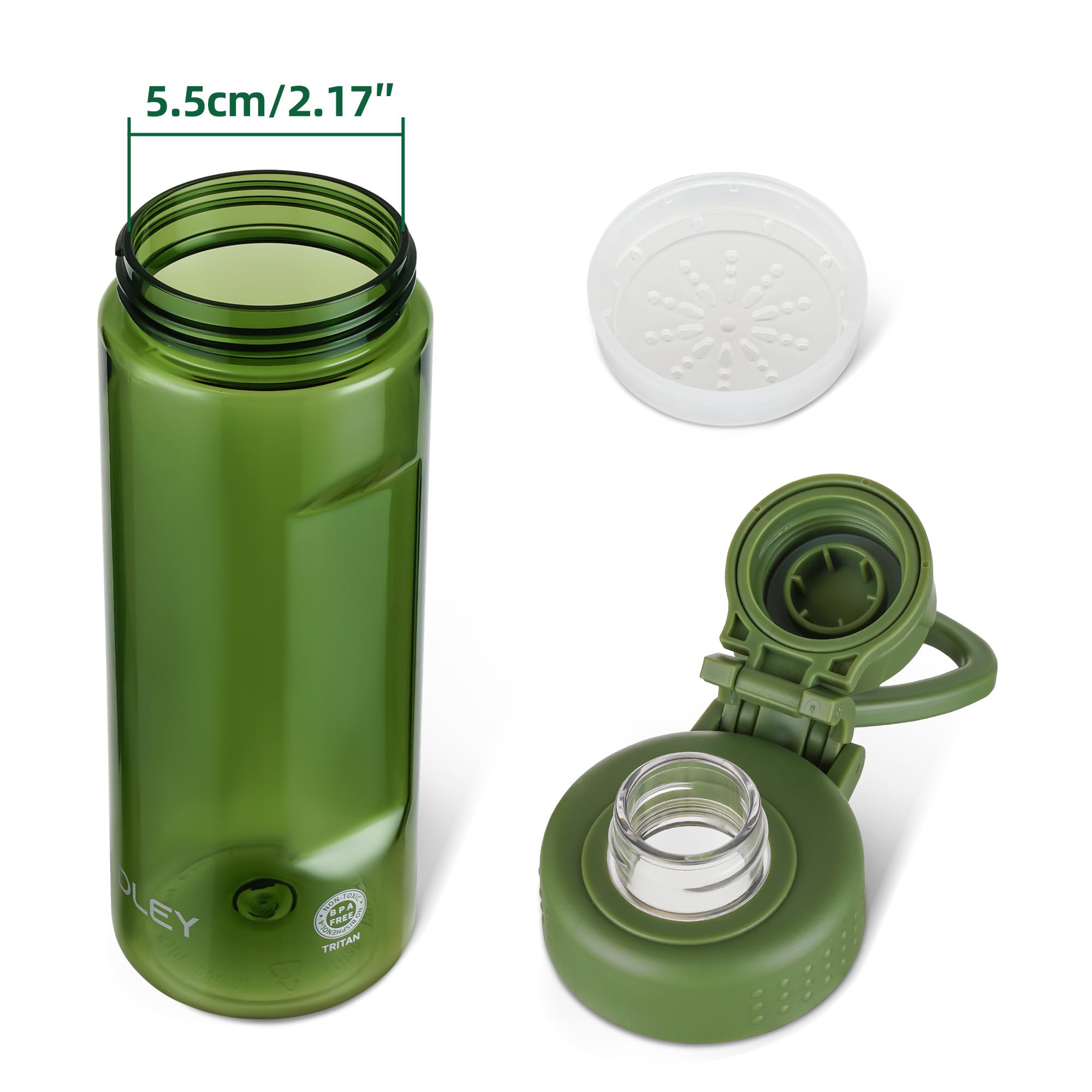 OLDLEY 600ml/20oz Water Bottle BPA Free Tritan Clear Water Bottle with Screw Lid & Carry Loop Reusable Leakproof Drinking Bottle for Sports, Gym, School, Outdoor (Black)