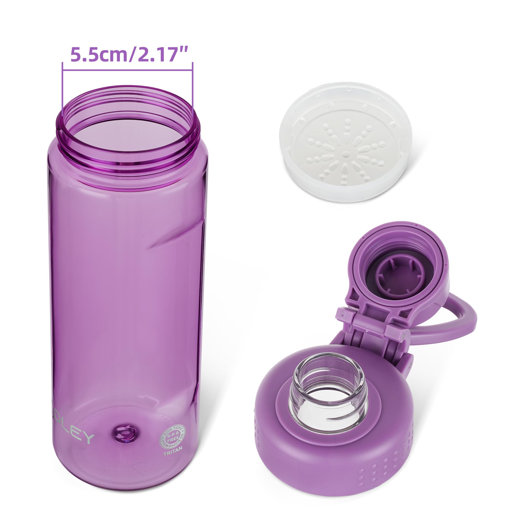 OLDLEY 600ml/20oz Water Bottle BPA Free Tritan Clear Water Bottle with Screw Lid & Carry Loop Reusable Leakproof Drinking Bottle for Sports, Gym, School, Outdoor (Black)