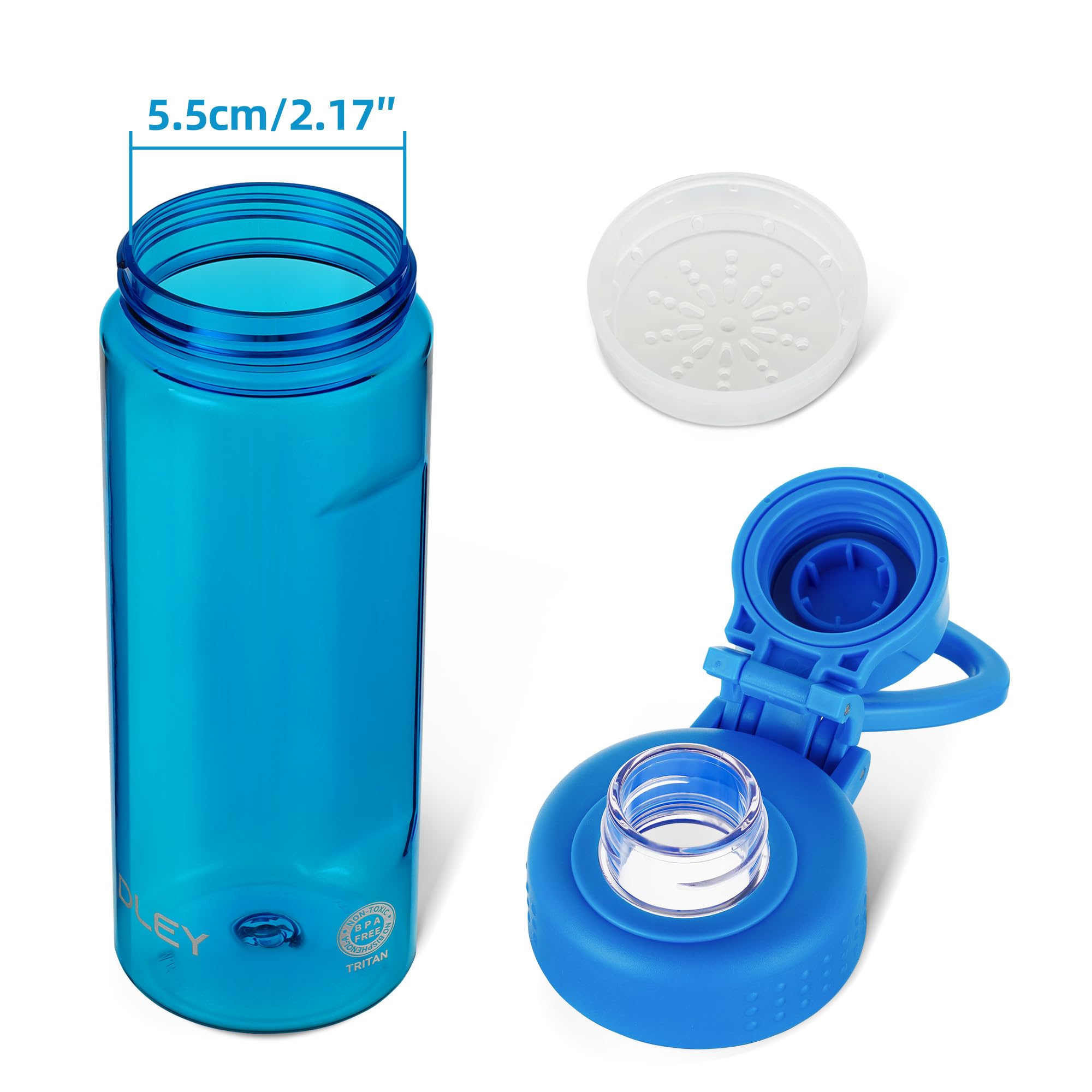 OLDLEY 600ml/20oz Water Bottle BPA Free Tritan Clear Water Bottle with Screw Lid & Carry Loop Reusable Leakproof Drinking Bottle for Sports, Gym, School, Outdoor (Black)