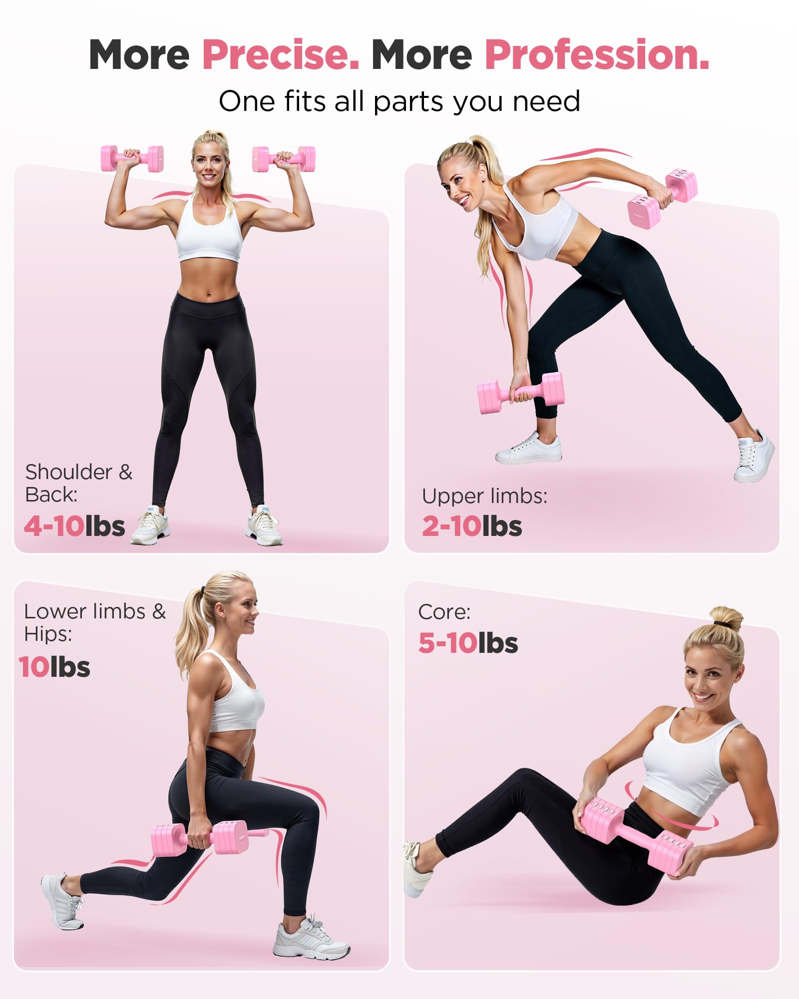 FEIERDUN Adjustable Dumbbell Set of 2, Each 2/4/6/8/10 lbs Weight for women, 5-in-1 Weights Dumbbells Set, Quick Adjust Weight, Double Locking Protection, Versatile Hand Weights for Home Gym