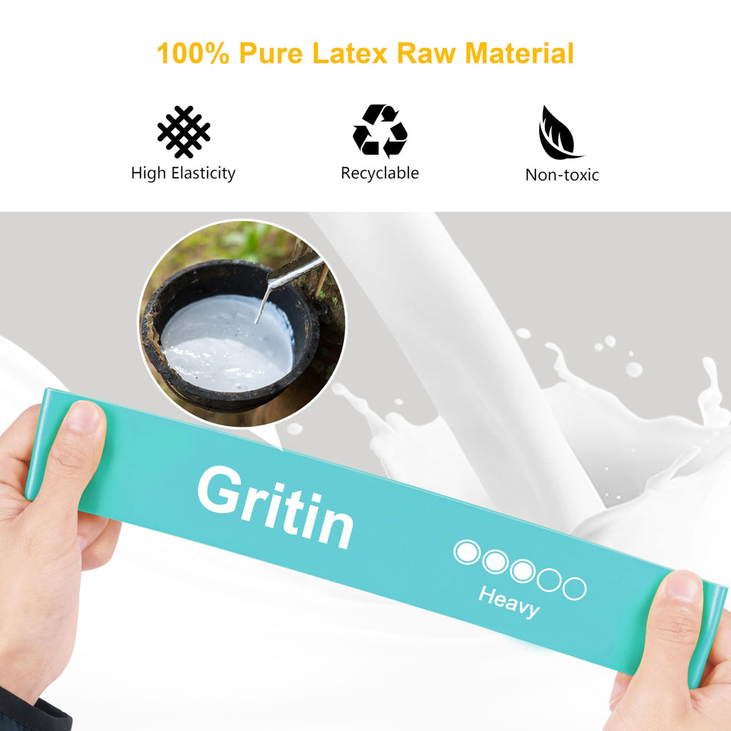 Gritin Resistance Bands, Set of 5 Skin-Friendly Resistance Fitness Exercise Loop Bands with 5 Different Strength Levels - Carrying Case Included - Ideal for Home, Gym, Yoga, Training