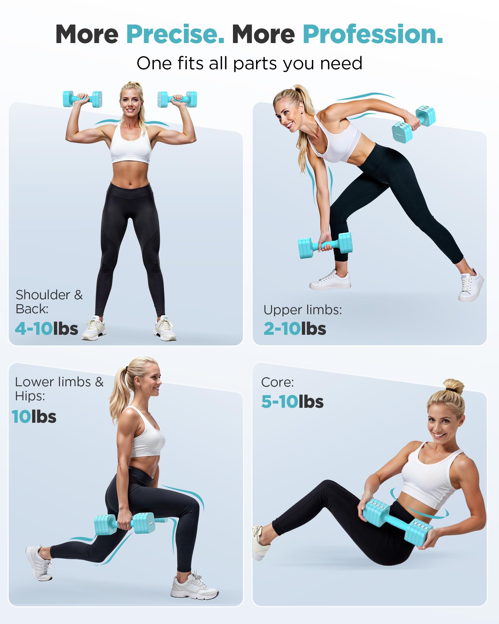 FEIERDUN Adjustable Dumbbell Set of 2, Each 2/4/6/8/10 lbs Weight for women, 5-in-1 Weights Dumbbells Set, Quick Adjust Weight, Double Locking Protection, Versatile Hand Weights for Home Gym