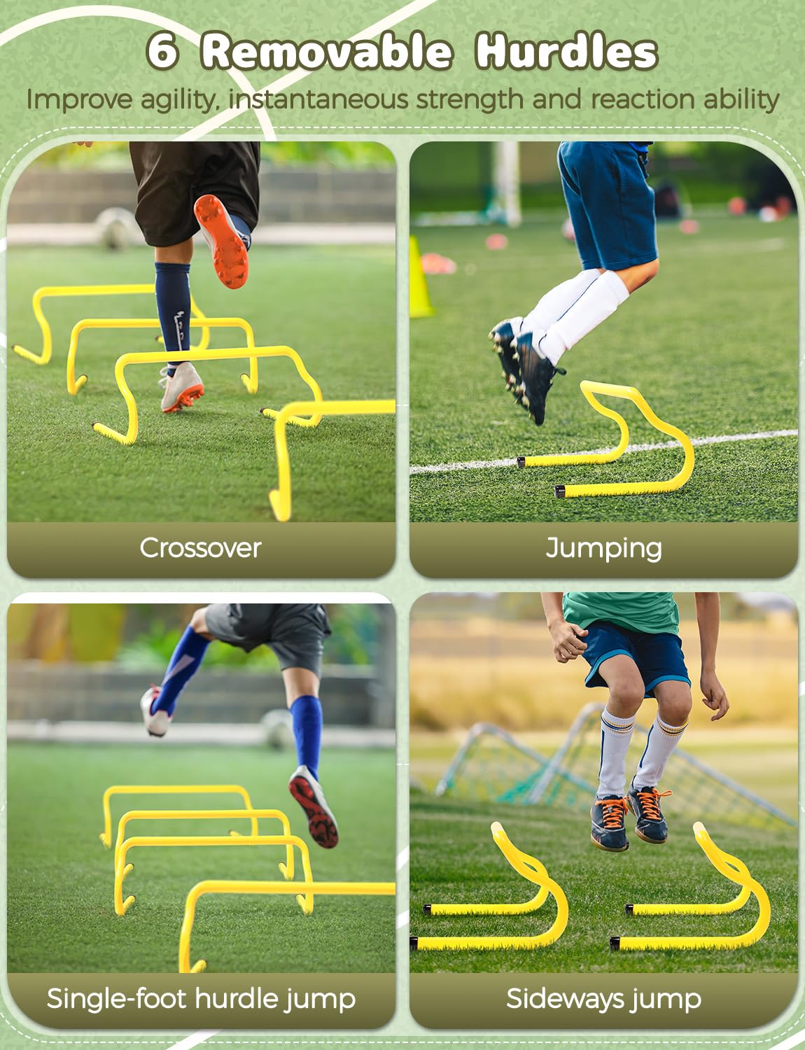 YISSVIC Football Training Equipment Fitness Speed Agility Ladder Training Set for Kids Adult with 4M 8-Rung Ladder 20 Cones 6 Hurdles 6 Traffic Cones 1 Reaction Ball Carry Bag