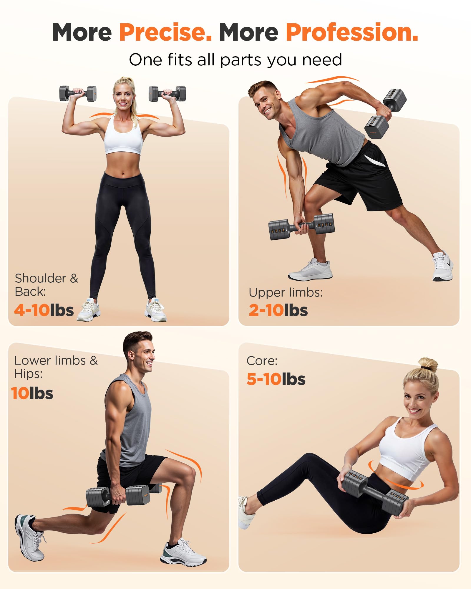 FEIERDUN Adjustable Dumbbell Set of 2, Each 2/4/6/8/10 lbs Weight for women, 5-in-1 Weights Dumbbells Set, Quick Adjust Weight, Double Locking Protection, Versatile Hand Weights for Home Gym
