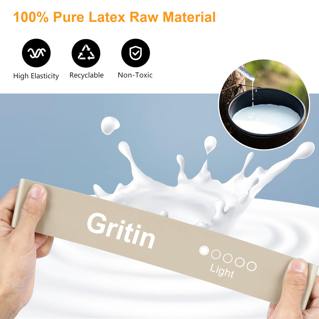 Gritin Resistance Bands, Set of 5 Skin-Friendly Resistance Fitness Exercise Loop Bands with 5 Different Strength Levels - Carrying Case Included - Ideal for Home, Gym, Yoga, Training