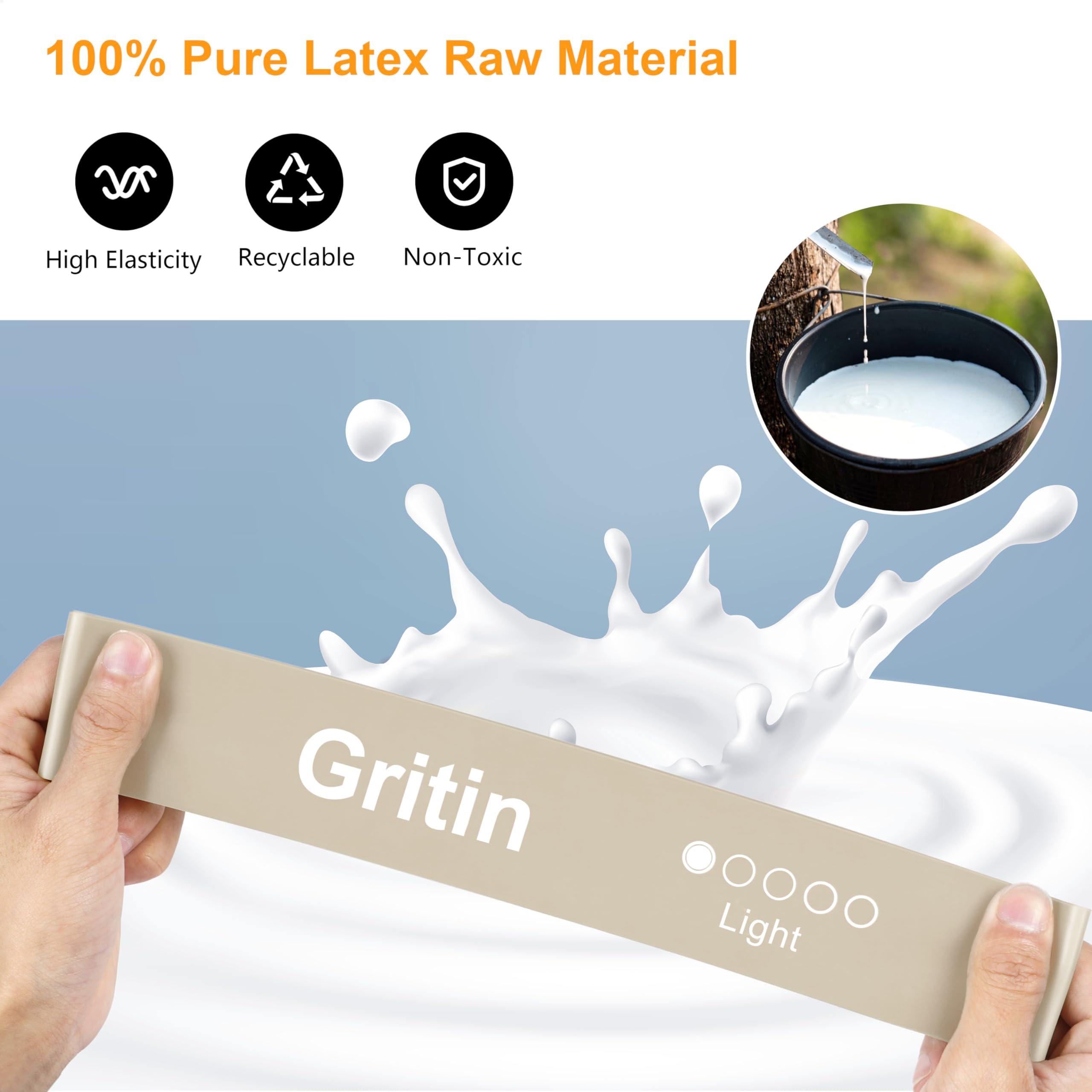 Gritin Resistance Bands, Set of 5 Skin-Friendly Resistance Fitness Exercise Loop Bands with 5 Different Strength Levels - Carrying Case Included - Ideal for Home, Gym, Yoga, Training