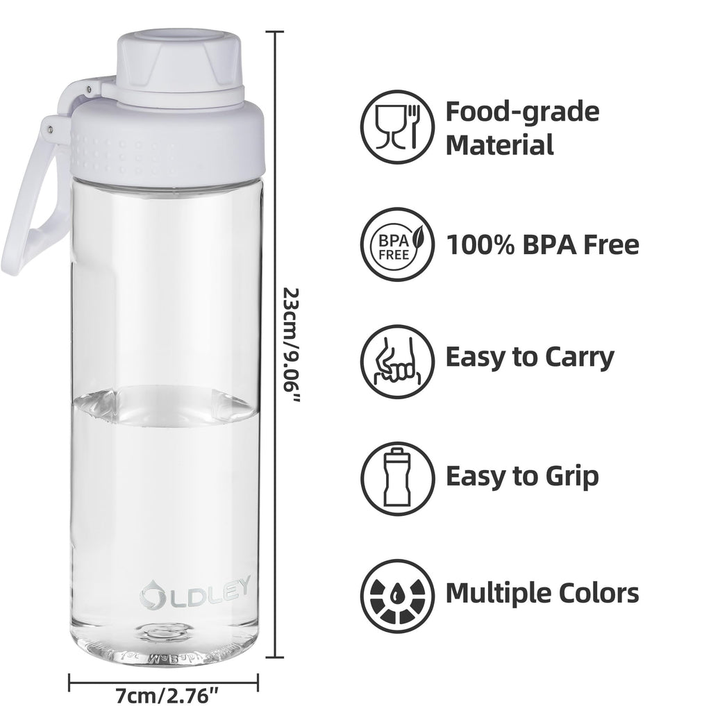 OLDLEY 600ml/20oz Water Bottle BPA Free Tritan Clear Water Bottle with Screw Lid & Carry Loop Reusable Leakproof Drinking Bottle for Sports, Gym, School, Outdoor (Black)