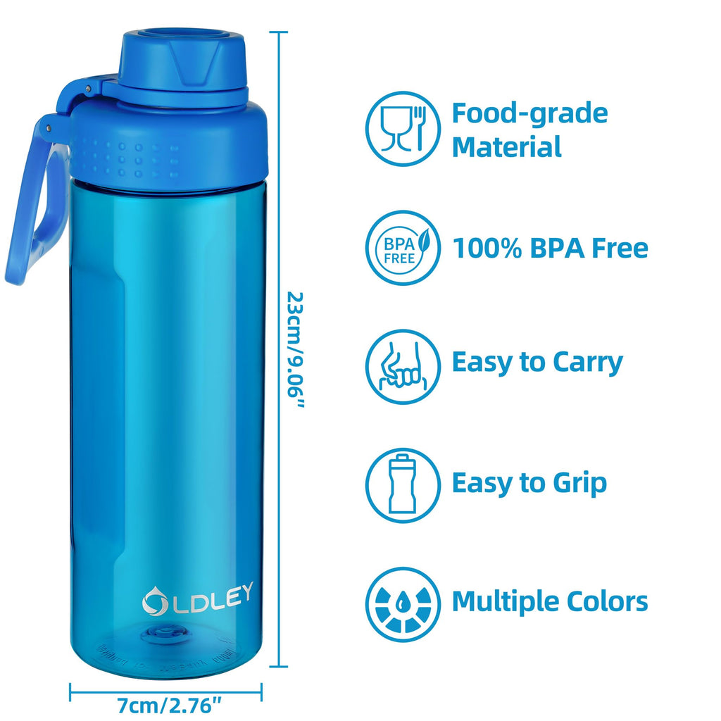 OLDLEY 600ml/20oz Water Bottle BPA Free Tritan Clear Water Bottle with Screw Lid & Carry Loop Reusable Leakproof Drinking Bottle for Sports, Gym, School, Outdoor (Black)