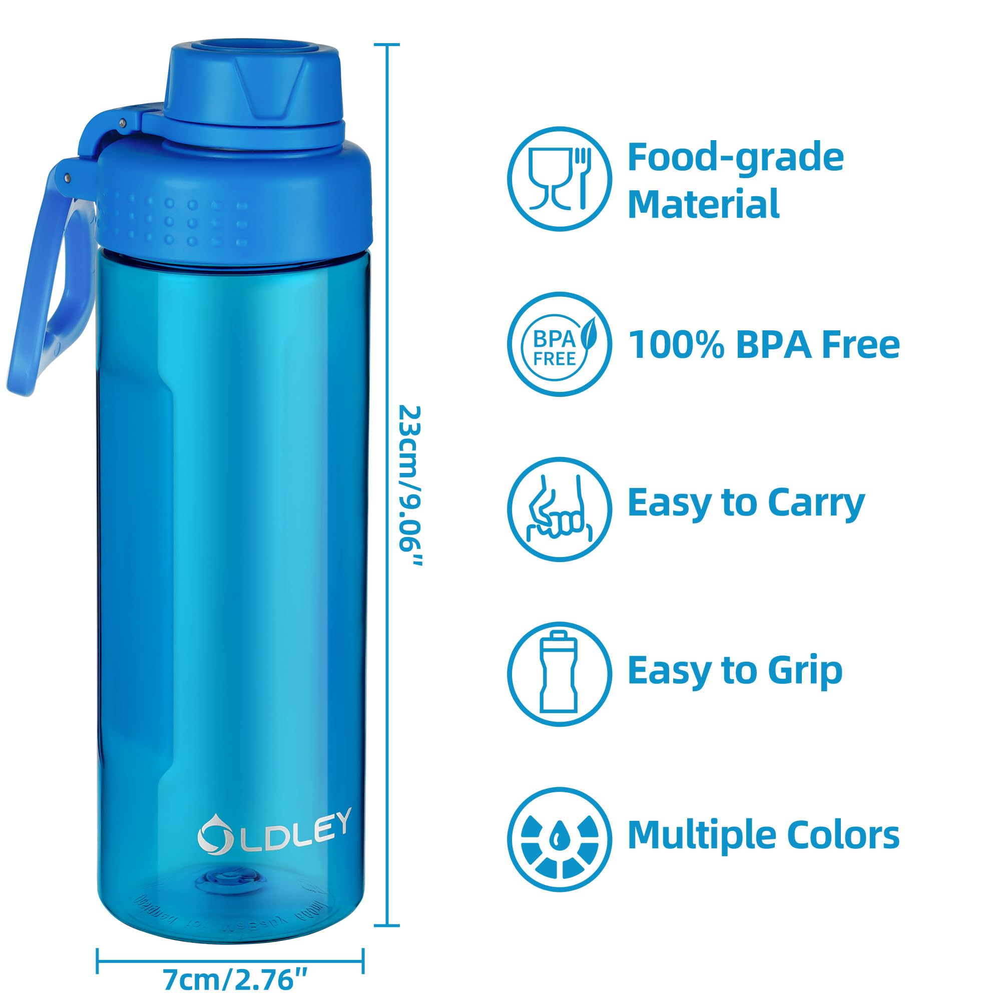 OLDLEY 600ml/20oz Water Bottle BPA Free Tritan Clear Water Bottle with Screw Lid & Carry Loop Reusable Leakproof Drinking Bottle for Sports, Gym, School, Outdoor (Black)