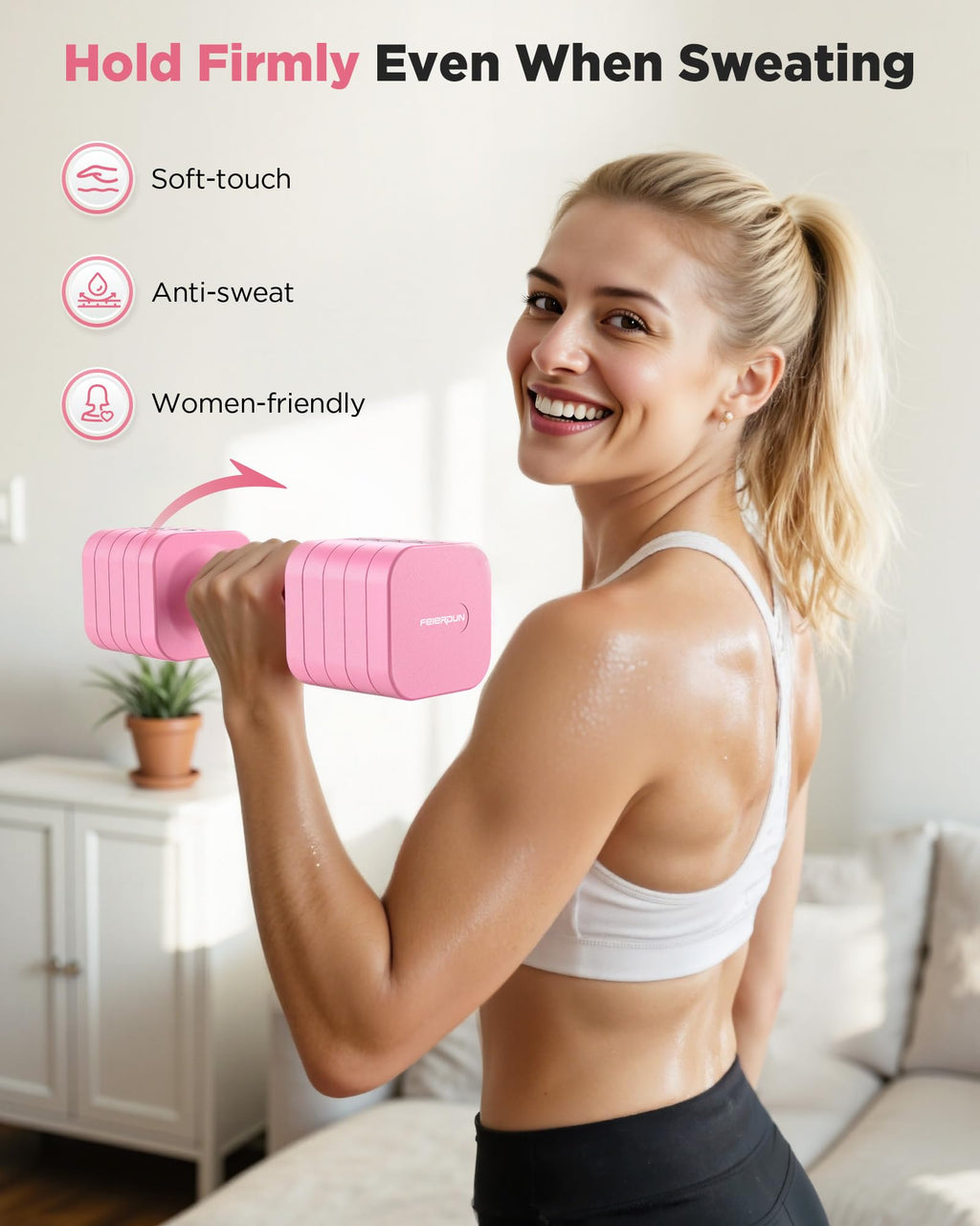FEIERDUN Adjustable Dumbbell Set of 2, Each 2/4/6/8/10 lbs Weight for women, 5-in-1 Weights Dumbbells Set, Quick Adjust Weight, Double Locking Protection, Versatile Hand Weights for Home Gym