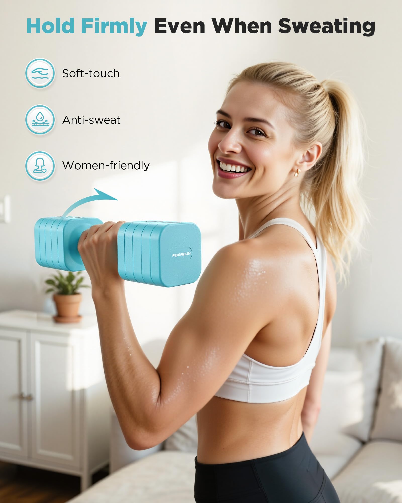 FEIERDUN Adjustable Dumbbell Set of 2, Each 2/4/6/8/10 lbs Weight for women, 5-in-1 Weights Dumbbells Set, Quick Adjust Weight, Double Locking Protection, Versatile Hand Weights for Home Gym