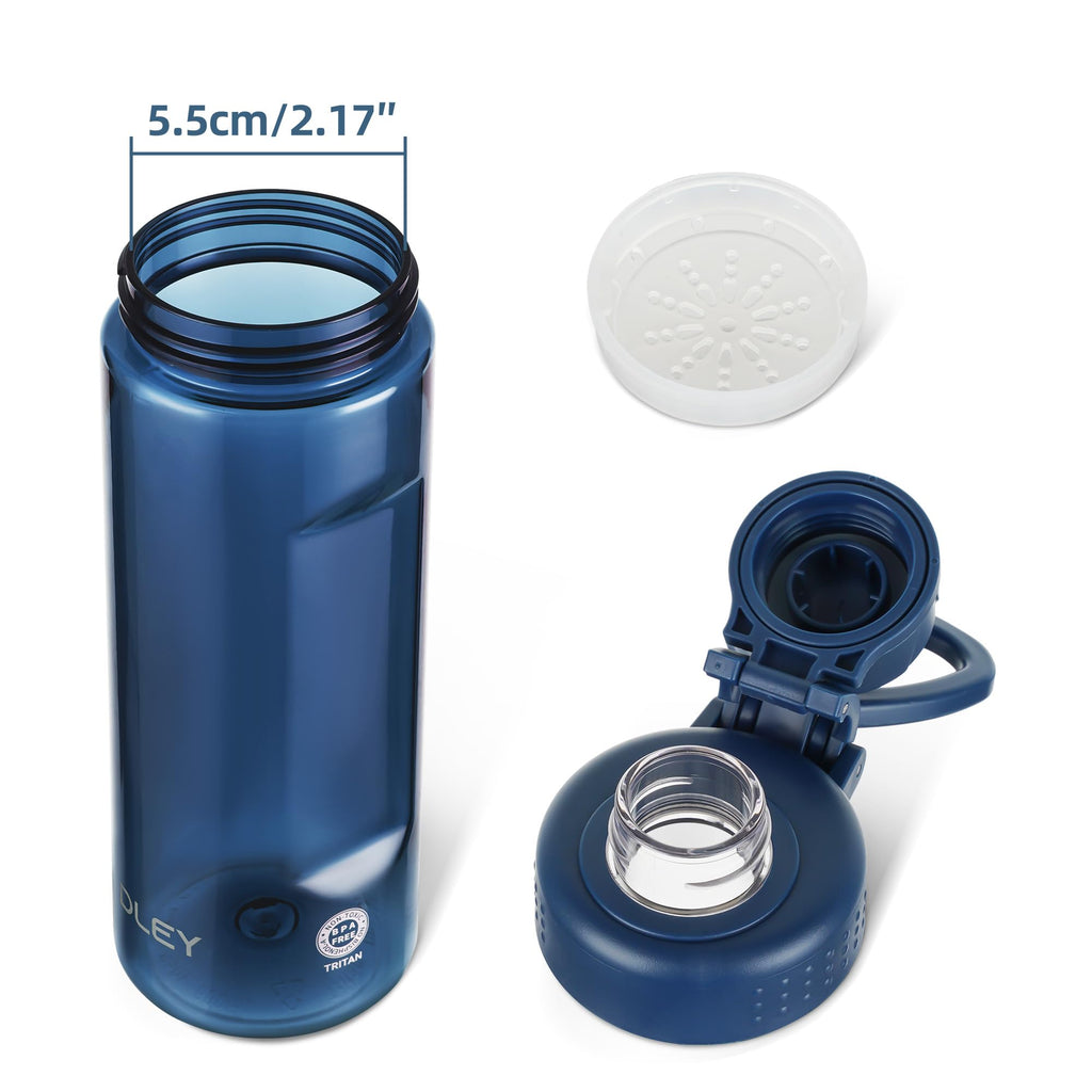 OLDLEY 600ml/20oz Water Bottle BPA Free Tritan Clear Water Bottle with Screw Lid & Carry Loop Reusable Leakproof Drinking Bottle for Sports, Gym, School, Outdoor (Black)