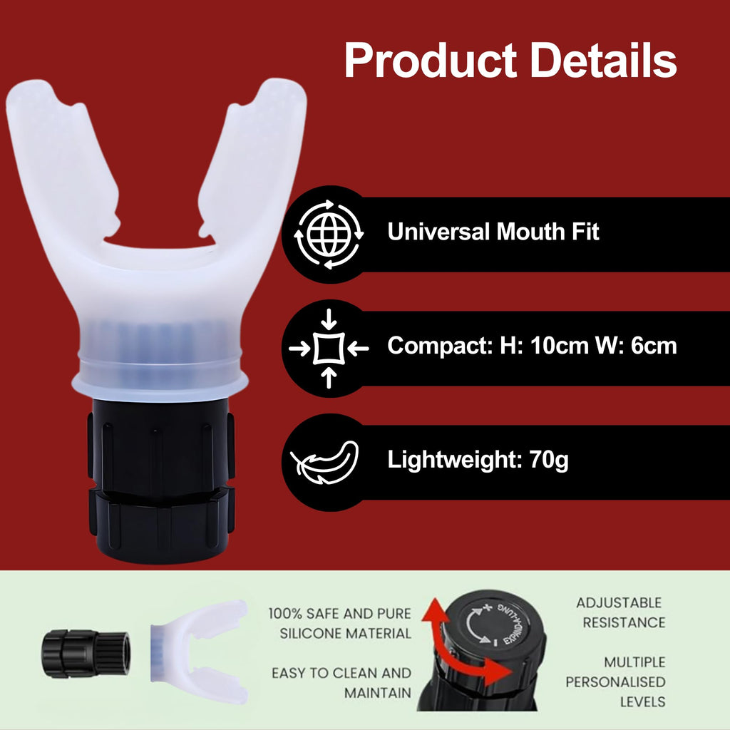 Lung Trainer Pro, Resistance Breathing Exerciser, Adjustable Respiratory Training Device for Athletes & Fitness, Portable & Easy to Clean with Neck Strap & Carry Pouch - Carbon Black