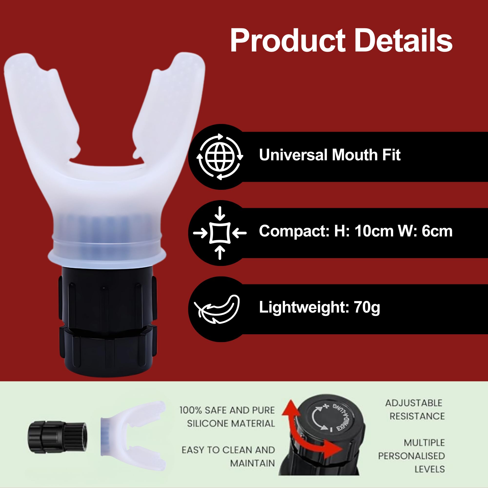 Lung Trainer Pro, Resistance Breathing Exerciser, Adjustable Respiratory Training Device for Athletes & Fitness, Portable & Easy to Clean with Neck Strap & Carry Pouch - Carbon Black