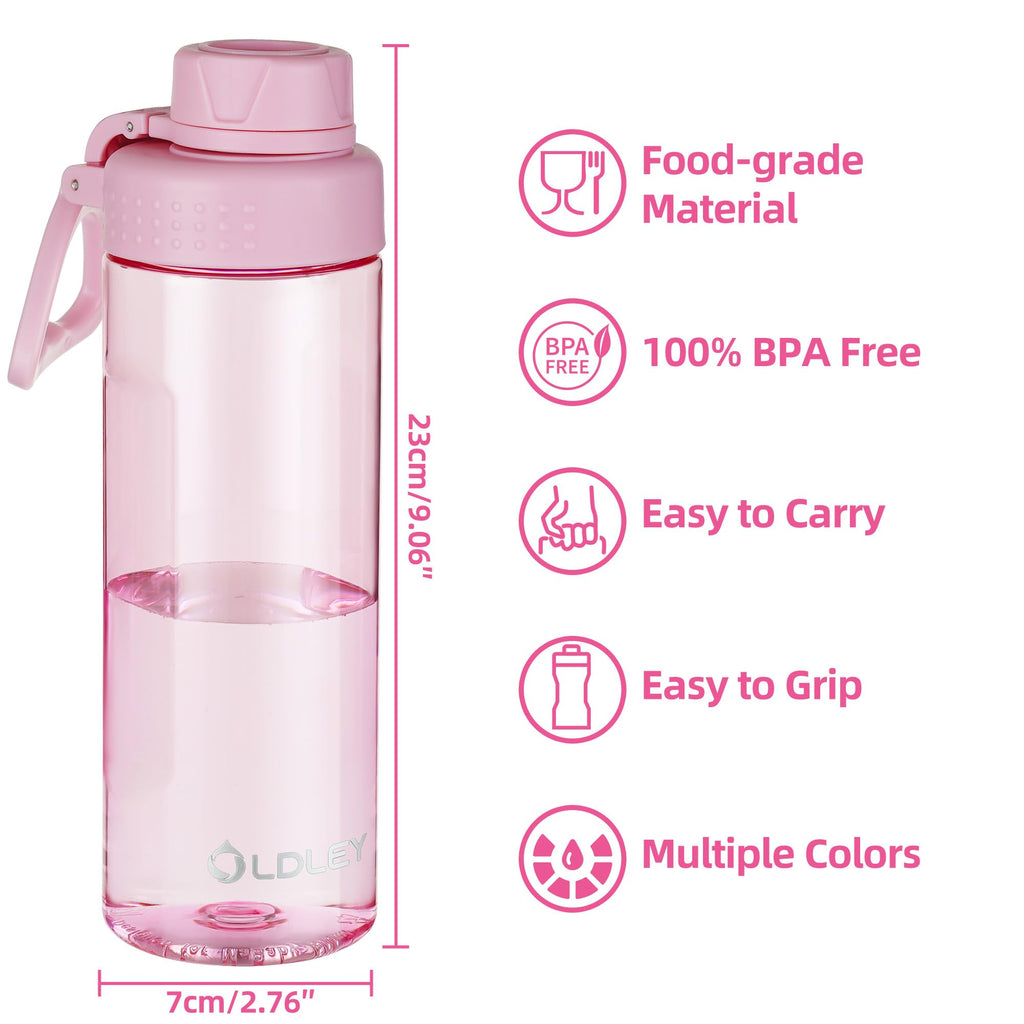 OLDLEY 600ml/20oz Water Bottle BPA Free Tritan Clear Water Bottle with Screw Lid & Carry Loop Reusable Leakproof Drinking Bottle for Sports, Gym, School, Outdoor (Black)