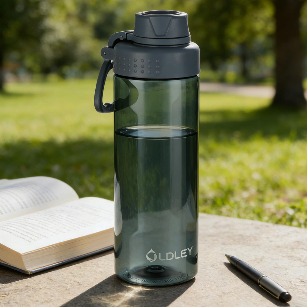 OLDLEY 600ml/20oz Water Bottle BPA Free Tritan Clear Water Bottle with Screw Lid & Carry Loop Reusable Leakproof Drinking Bottle for Sports, Gym, School, Outdoor (Black)