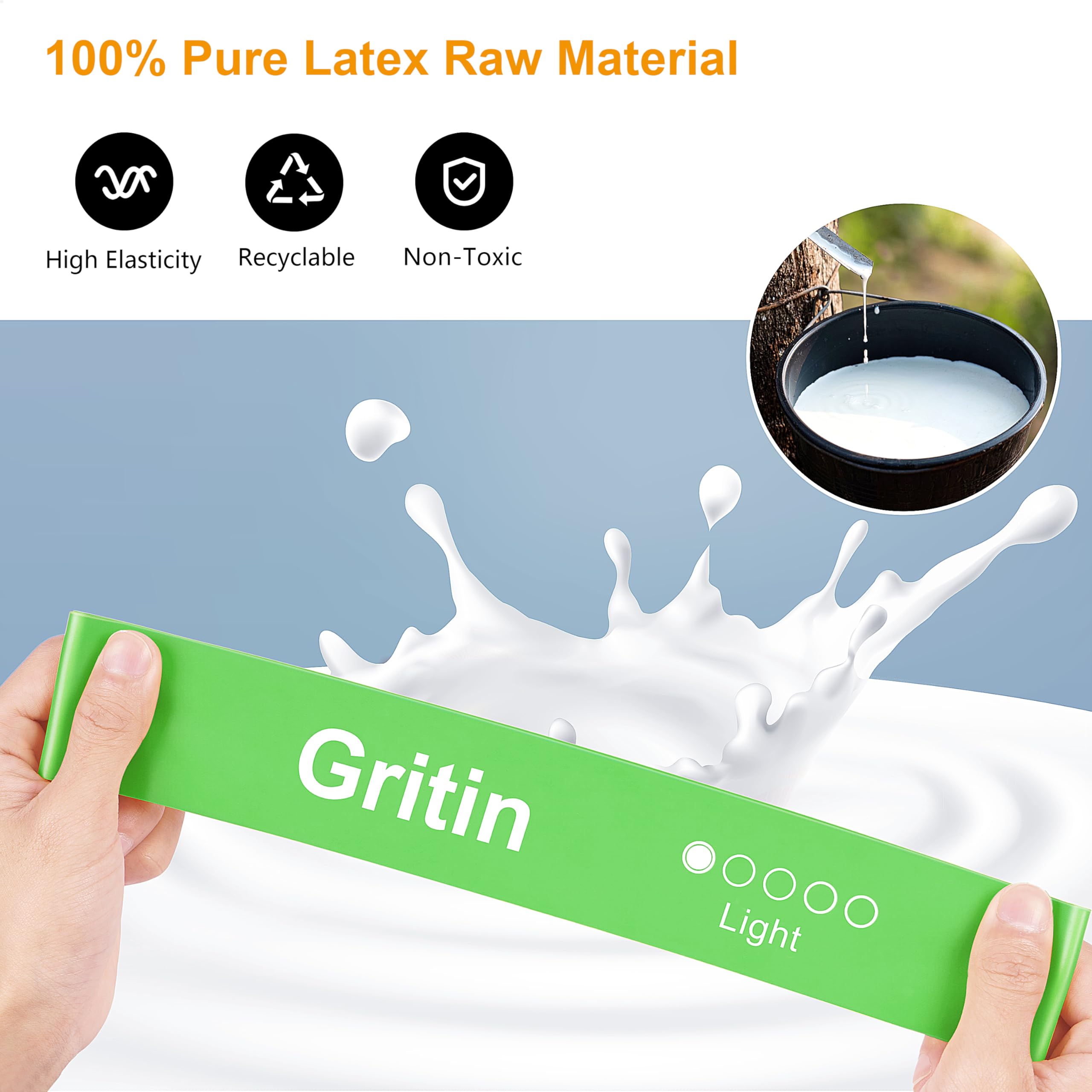 Gritin Resistance Bands, Set of 5 Skin-Friendly Resistance Fitness Exercise Loop Bands with 5 Different Strength Levels - Carrying Case Included - Ideal for Home, Gym, Yoga, Training