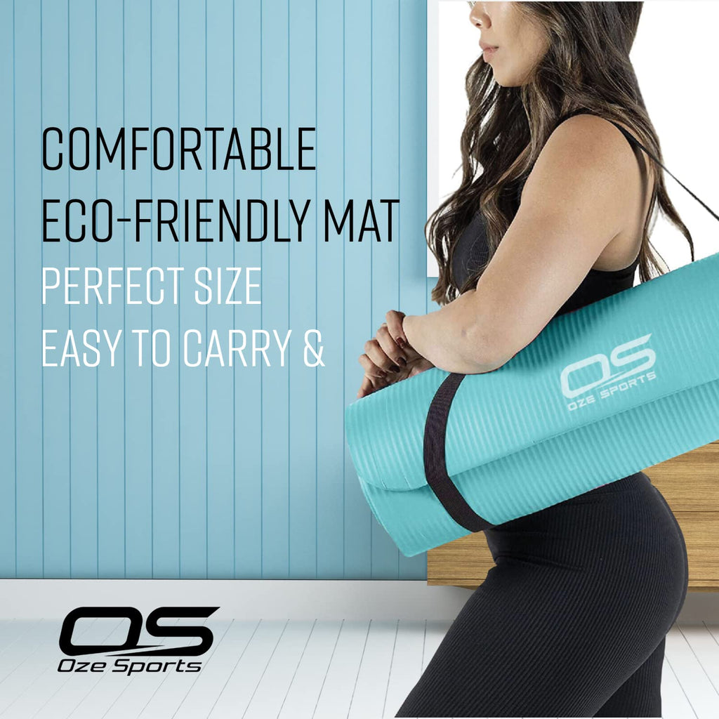 OZE SPORTS Yoga Mat, NBR Foam, Extra Thick, Non-Slip, High Density, Large, for Pilates, Gymnastics, HiiT and Fitness, with Free Carry Strap