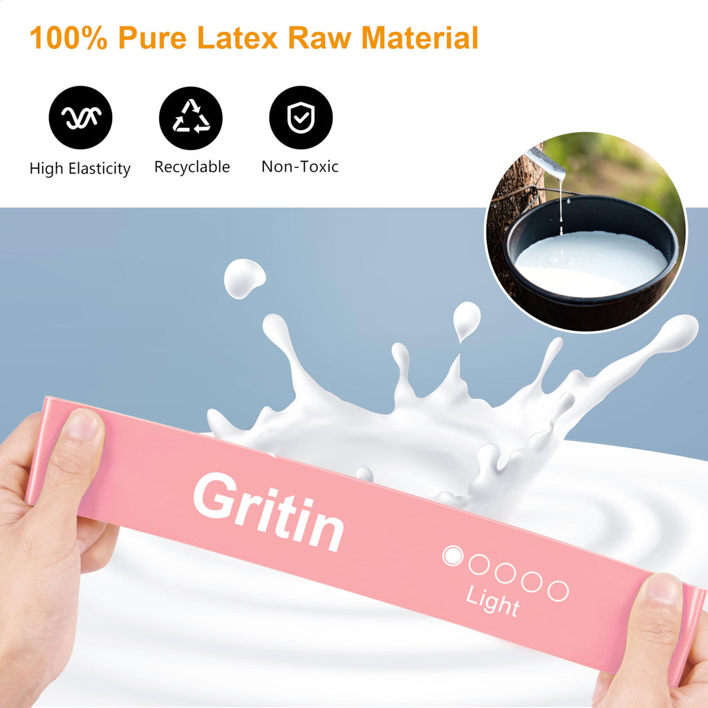 Gritin Resistance Bands, Set of 5 Skin-Friendly Resistance Fitness Exercise Loop Bands with 5 Different Strength Levels - Carrying Case Included - Ideal for Home, Gym, Yoga, Training