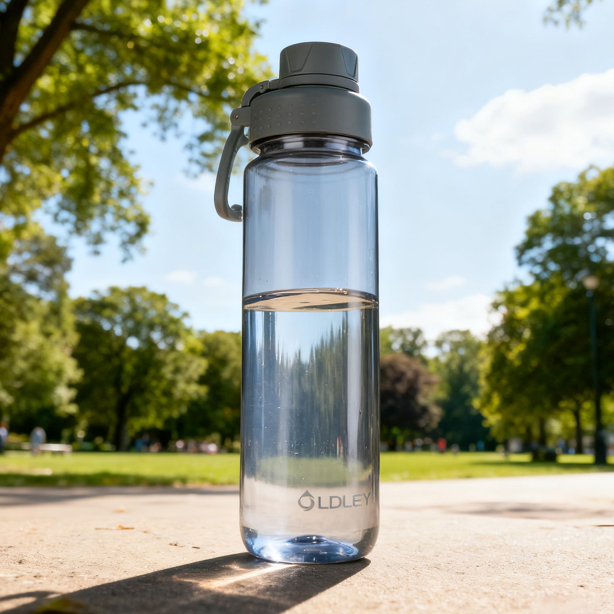 OLDLEY 600ml/20oz Water Bottle BPA Free Tritan Clear Water Bottle with Screw Lid & Carry Loop Reusable Leakproof Drinking Bottle for Sports, Gym, School, Outdoor (Black)