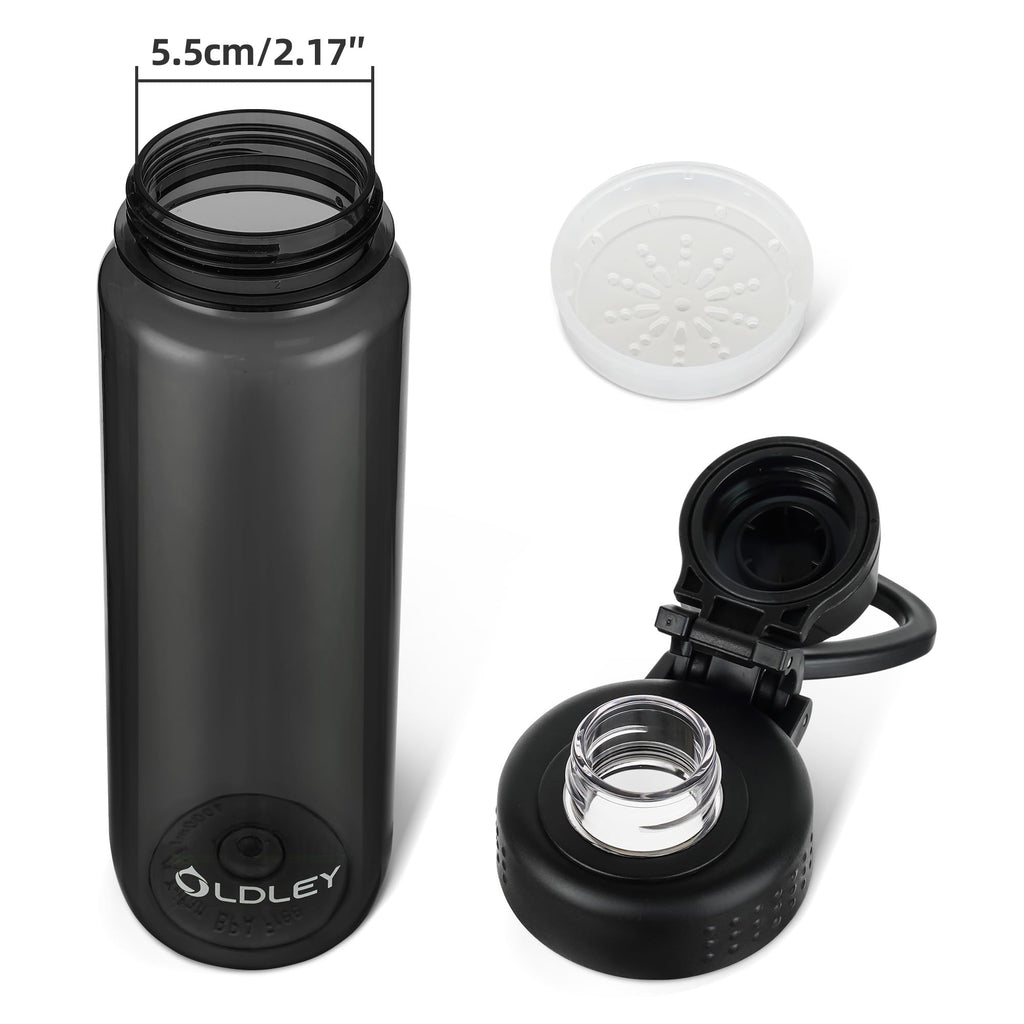 OLDLEY 600ml/20oz Water Bottle BPA Free Tritan Clear Water Bottle with Screw Lid & Carry Loop Reusable Leakproof Drinking Bottle for Sports, Gym, School, Outdoor (Black)