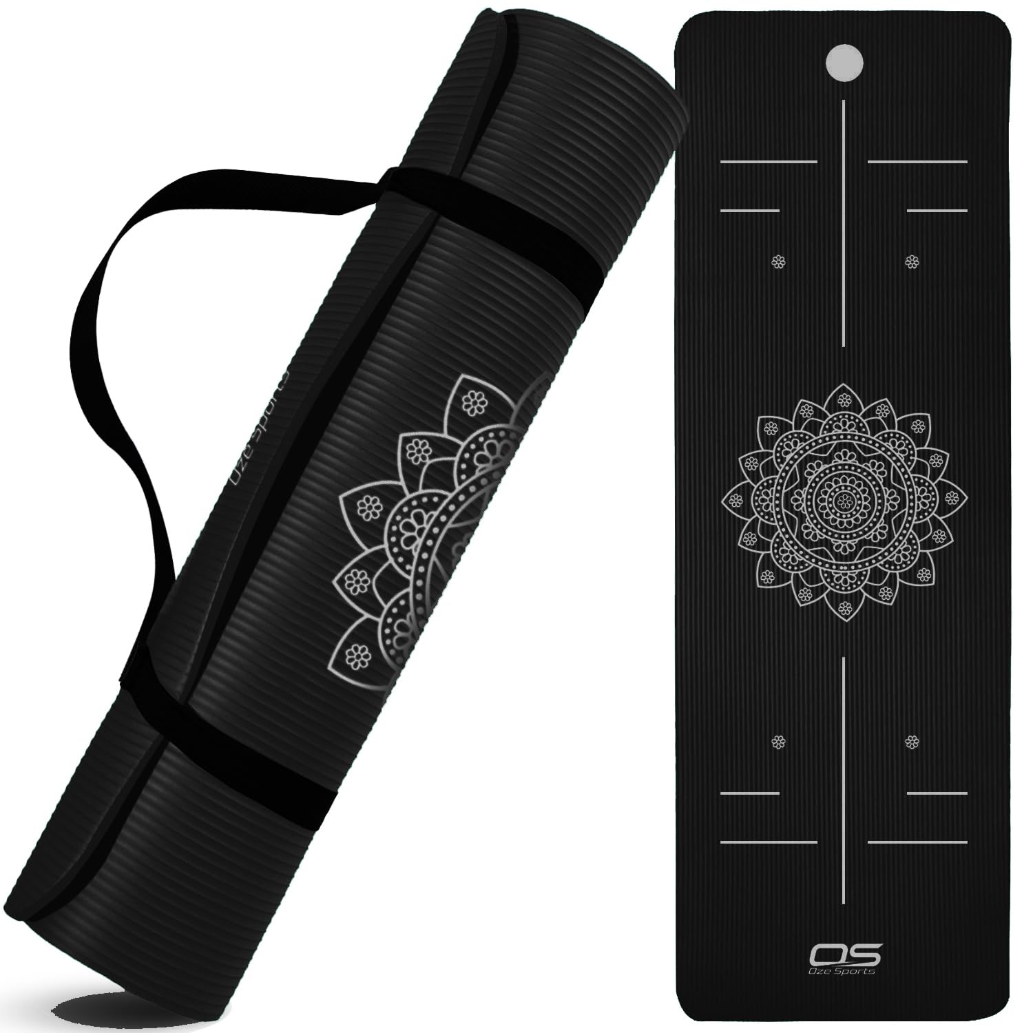 OZE SPORTS Yoga Mat, NBR Foam, Extra Thick, Non-Slip, High Density, Large, for Pilates, Gymnastics, HiiT and Fitness, with Free Carry Strap