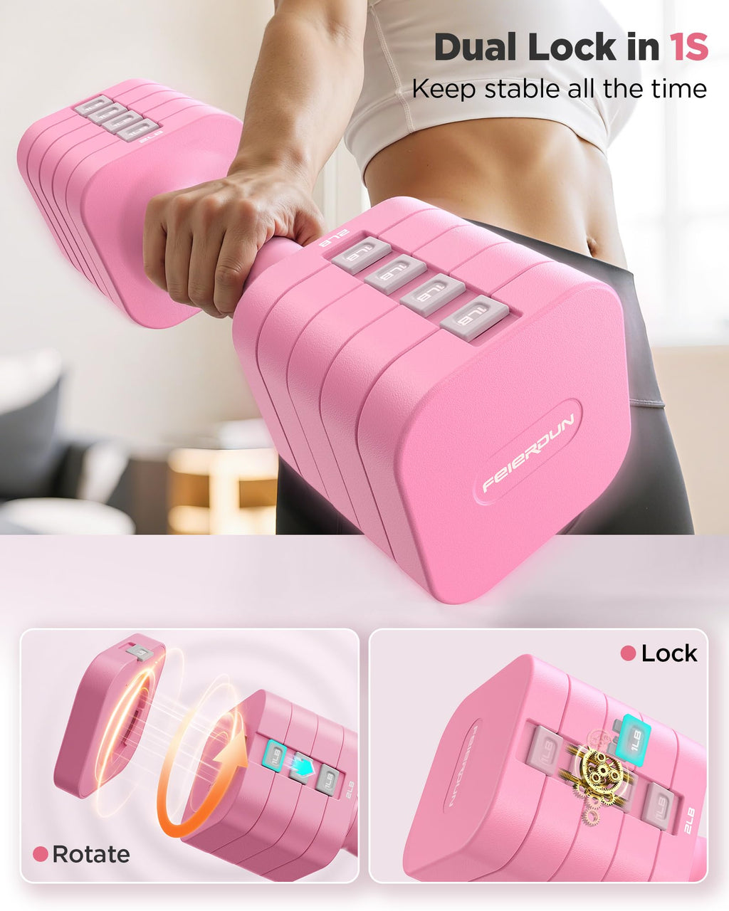FEIERDUN Adjustable Dumbbell Set of 2, Each 2/4/6/8/10 lbs Weight for women, 5-in-1 Weights Dumbbells Set, Quick Adjust Weight, Double Locking Protection, Versatile Hand Weights for Home Gym
