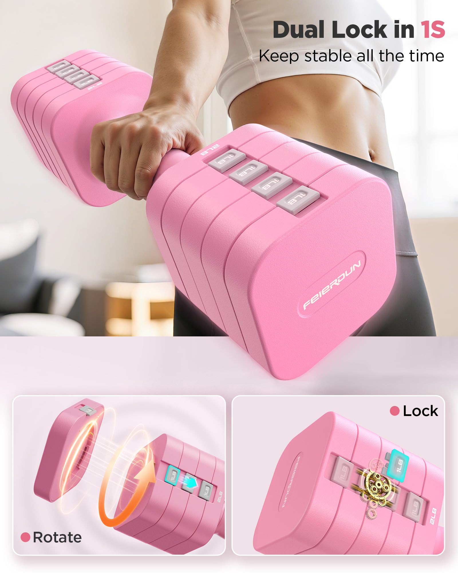 FEIERDUN Adjustable Dumbbell Set of 2, Each 2/4/6/8/10 lbs Weight for women, 5-in-1 Weights Dumbbells Set, Quick Adjust Weight, Double Locking Protection, Versatile Hand Weights for Home Gym