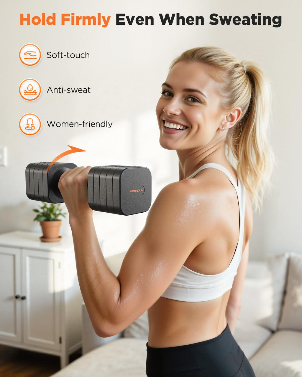 FEIERDUN Adjustable Dumbbell Set of 2, Each 2/4/6/8/10 lbs Weight for women, 5-in-1 Weights Dumbbells Set, Quick Adjust Weight, Double Locking Protection, Versatile Hand Weights for Home Gym