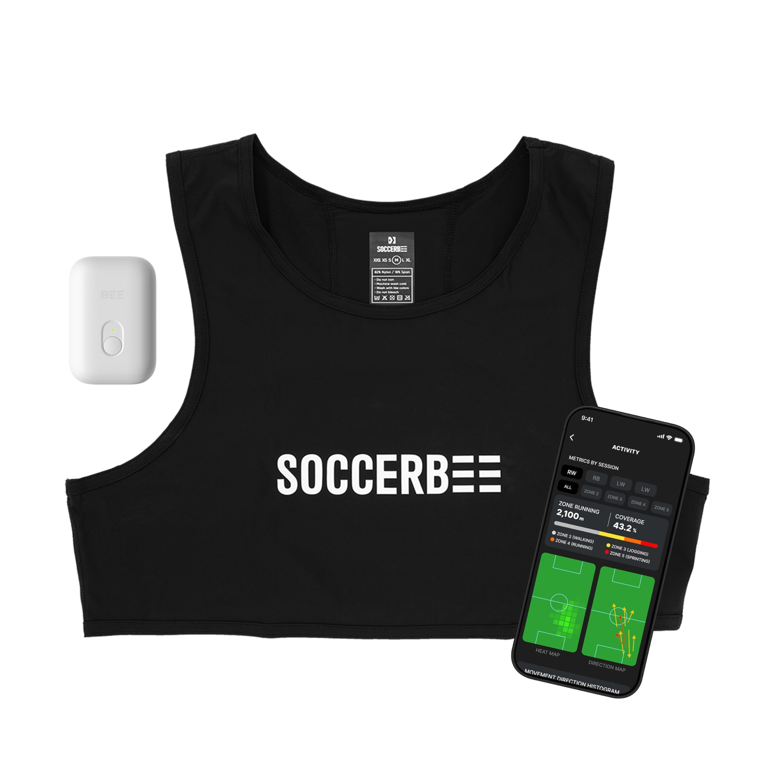 SOCCERBEE-BEE LITE 2 - Sports GPS Tracker & Vest for Outdoor Sports | 30days trial included & Subscription Requierd | Soccer Training Equipment | Fitness Tracker (Medium)