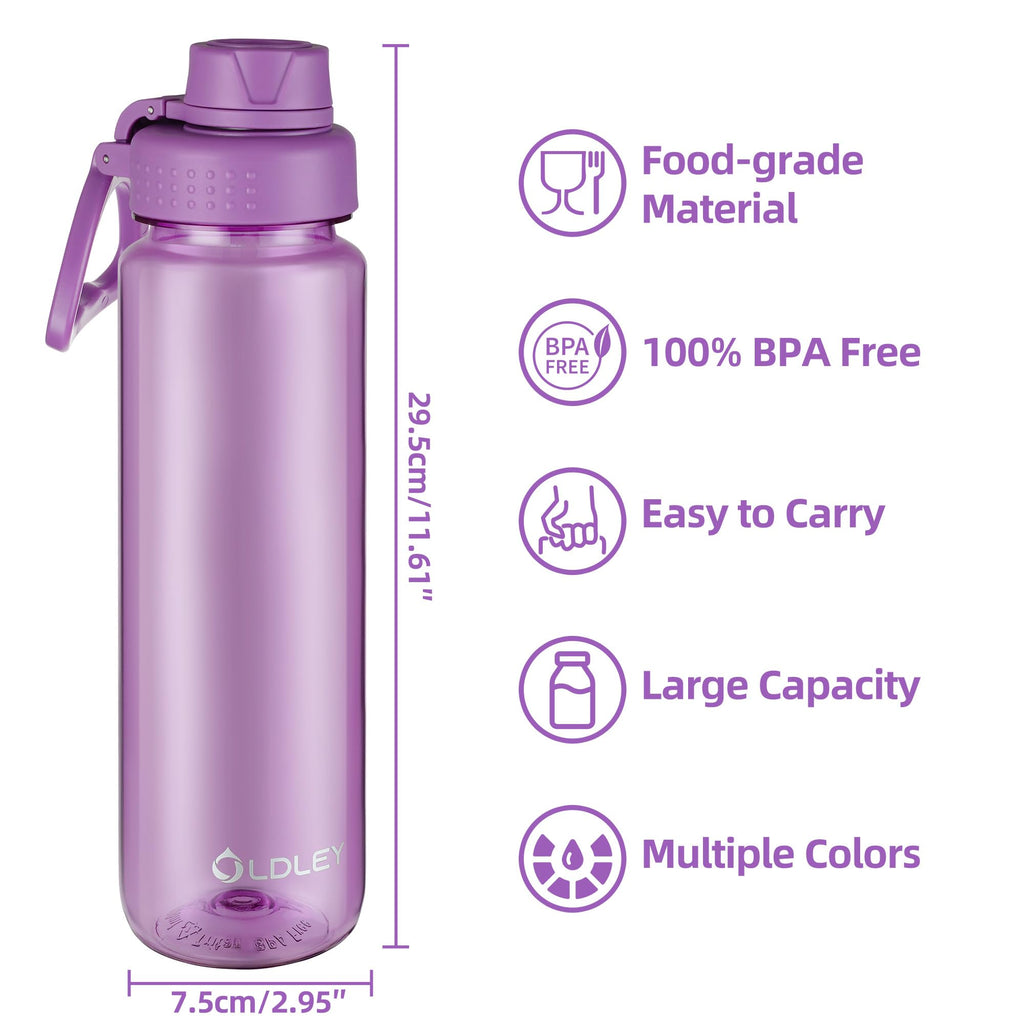 OLDLEY 600ml/20oz Water Bottle BPA Free Tritan Clear Water Bottle with Screw Lid & Carry Loop Reusable Leakproof Drinking Bottle for Sports, Gym, School, Outdoor (Black)