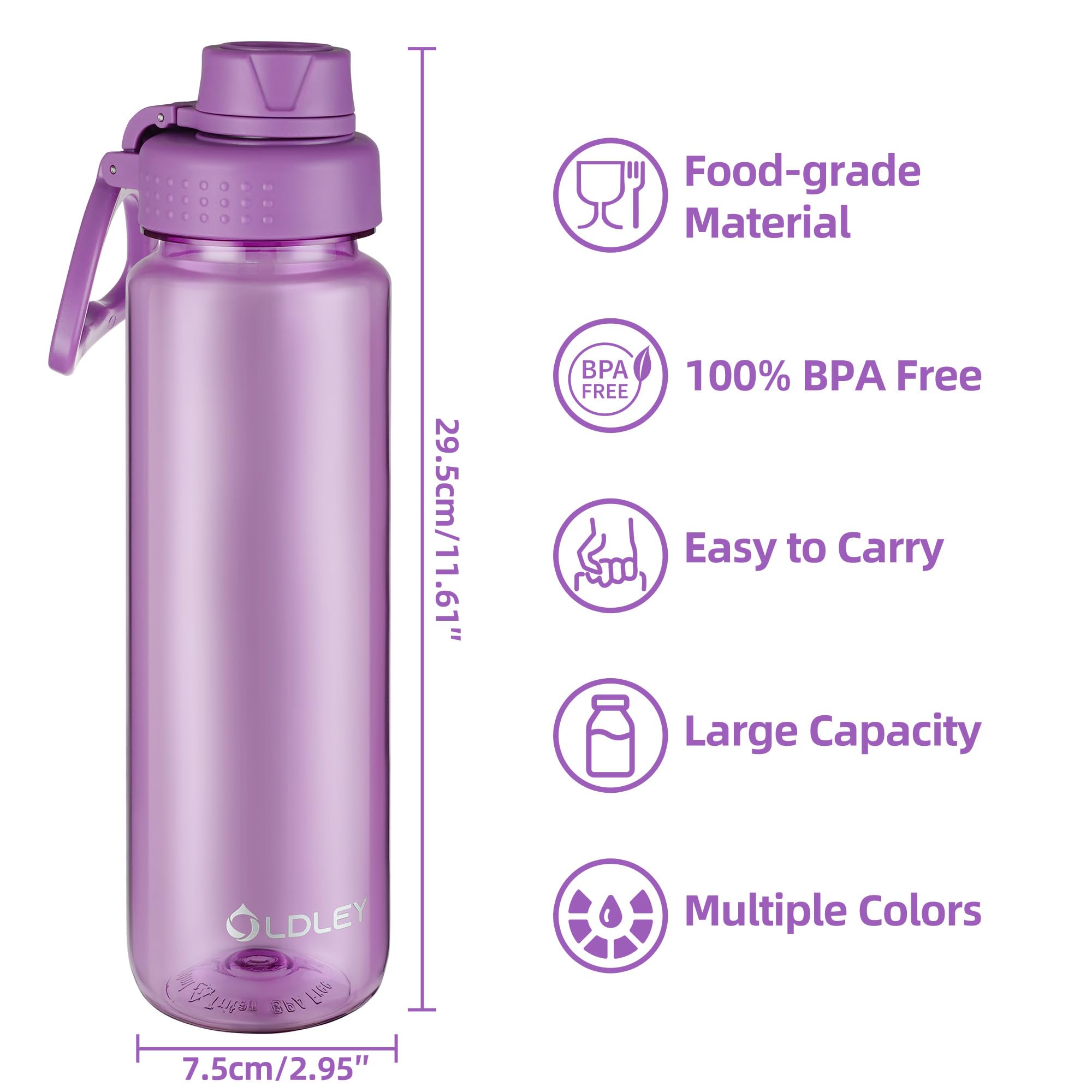 OLDLEY 600ml/20oz Water Bottle BPA Free Tritan Clear Water Bottle with Screw Lid & Carry Loop Reusable Leakproof Drinking Bottle for Sports, Gym, School, Outdoor (Black)