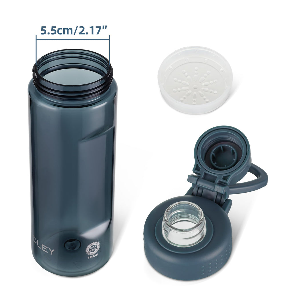 OLDLEY 600ml/20oz Water Bottle BPA Free Tritan Clear Water Bottle with Screw Lid & Carry Loop Reusable Leakproof Drinking Bottle for Sports, Gym, School, Outdoor (Black)