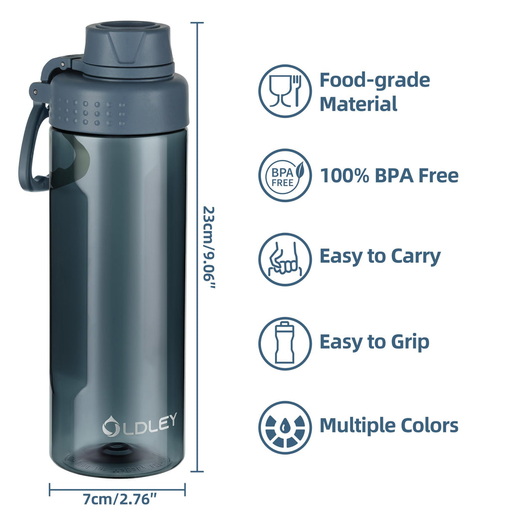 OLDLEY 600ml/20oz Water Bottle BPA Free Tritan Clear Water Bottle with Screw Lid & Carry Loop Reusable Leakproof Drinking Bottle for Sports, Gym, School, Outdoor (Black)