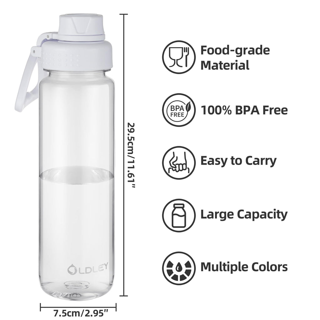 OLDLEY 600ml/20oz Water Bottle BPA Free Tritan Clear Water Bottle with Screw Lid & Carry Loop Reusable Leakproof Drinking Bottle for Sports, Gym, School, Outdoor (Black)