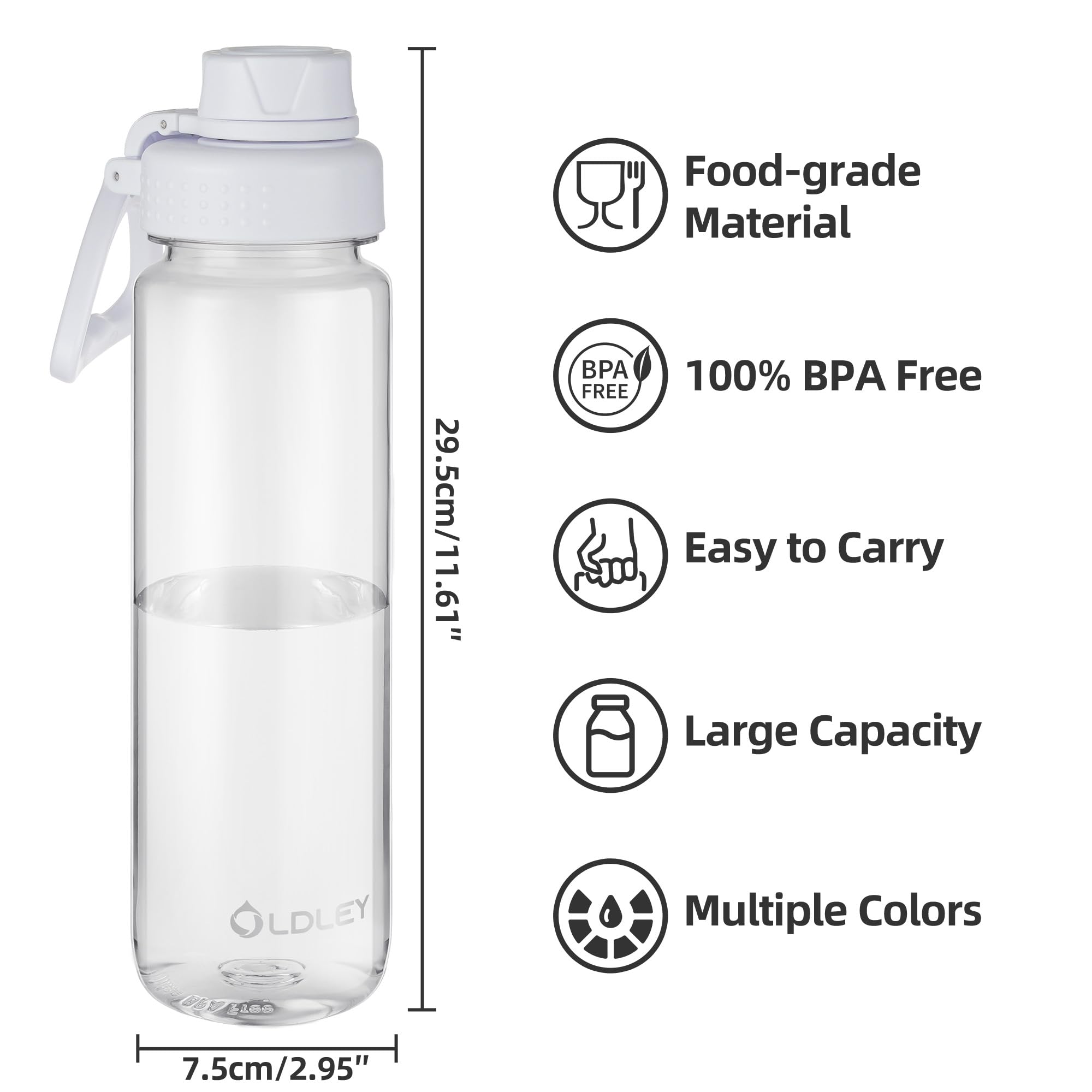 OLDLEY 600ml/20oz Water Bottle BPA Free Tritan Clear Water Bottle with Screw Lid & Carry Loop Reusable Leakproof Drinking Bottle for Sports, Gym, School, Outdoor (Black)