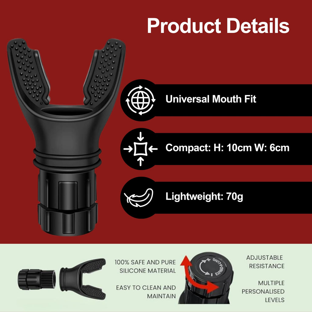 Lung Trainer Pro, Resistance Breathing Exerciser, Adjustable Respiratory Training Device for Athletes & Fitness, Portable & Easy to Clean with Neck Strap & Carry Pouch - Carbon Black