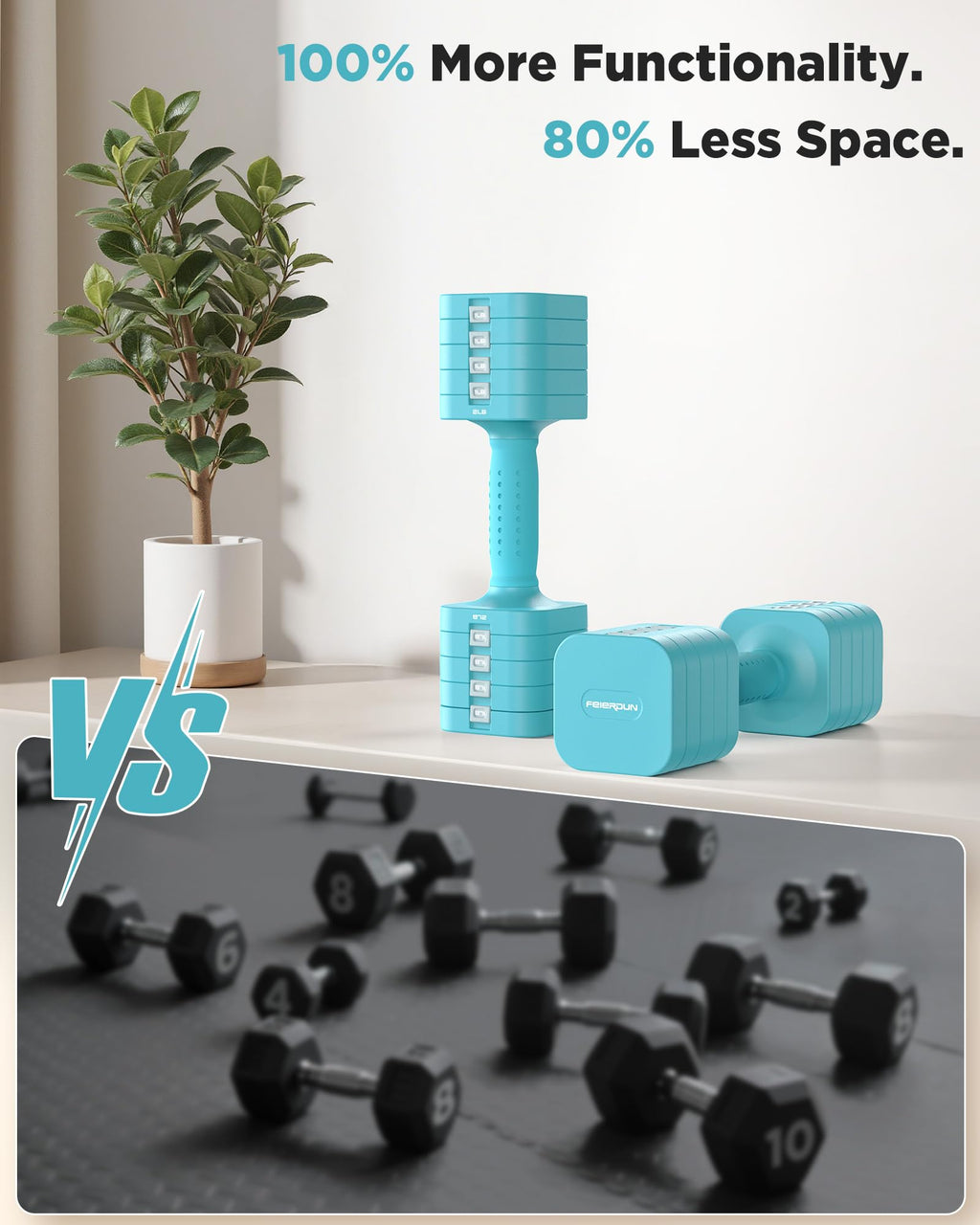 FEIERDUN Adjustable Dumbbell Set of 2, Each 2/4/6/8/10 lbs Weight for women, 5-in-1 Weights Dumbbells Set, Quick Adjust Weight, Double Locking Protection, Versatile Hand Weights for Home Gym