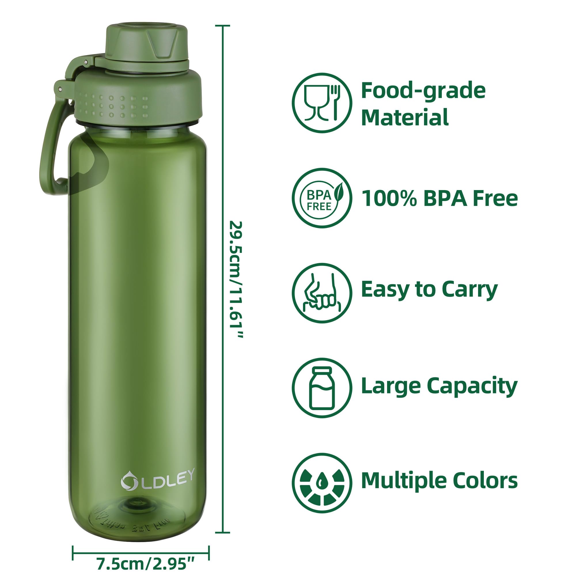 OLDLEY 600ml/20oz Water Bottle BPA Free Tritan Clear Water Bottle with Screw Lid & Carry Loop Reusable Leakproof Drinking Bottle for Sports, Gym, School, Outdoor (Black)