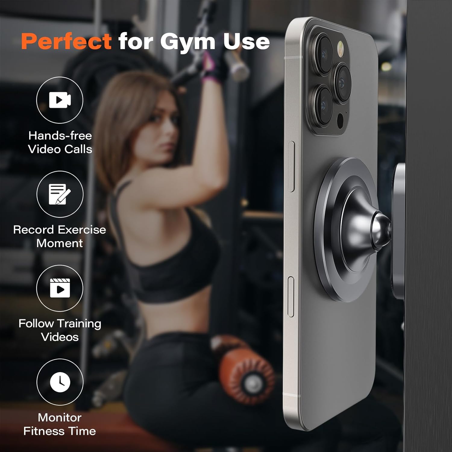 A2C All-Metal Gym Magnetic Phone Holder for MagSafe,High-End Workout Essentials Gift for Men Women,[Dual Magnet] Portable Phone Mount Gym Accessories Compatible with iPhone 16 15 14 13 12 (Gray)