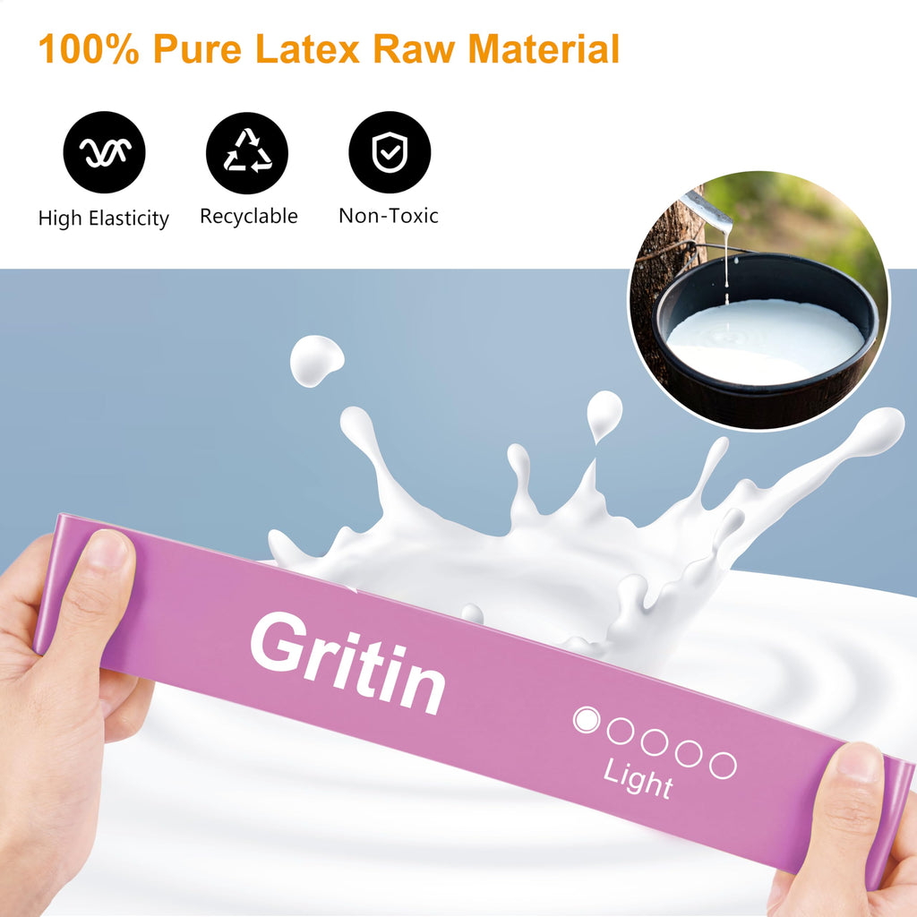 Gritin Resistance Bands, Set of 5 Skin-Friendly Resistance Fitness Exercise Loop Bands with 5 Different Strength Levels - Carrying Case Included - Ideal for Home, Gym, Yoga, Training