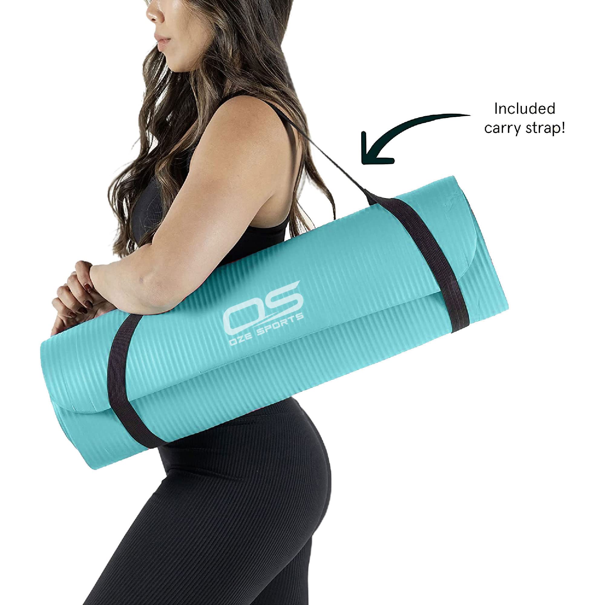 OZE SPORTS Yoga Mat, NBR Foam, Extra Thick, Non-Slip, High Density, Large, for Pilates, Gymnastics, HiiT and Fitness, with Free Carry Strap